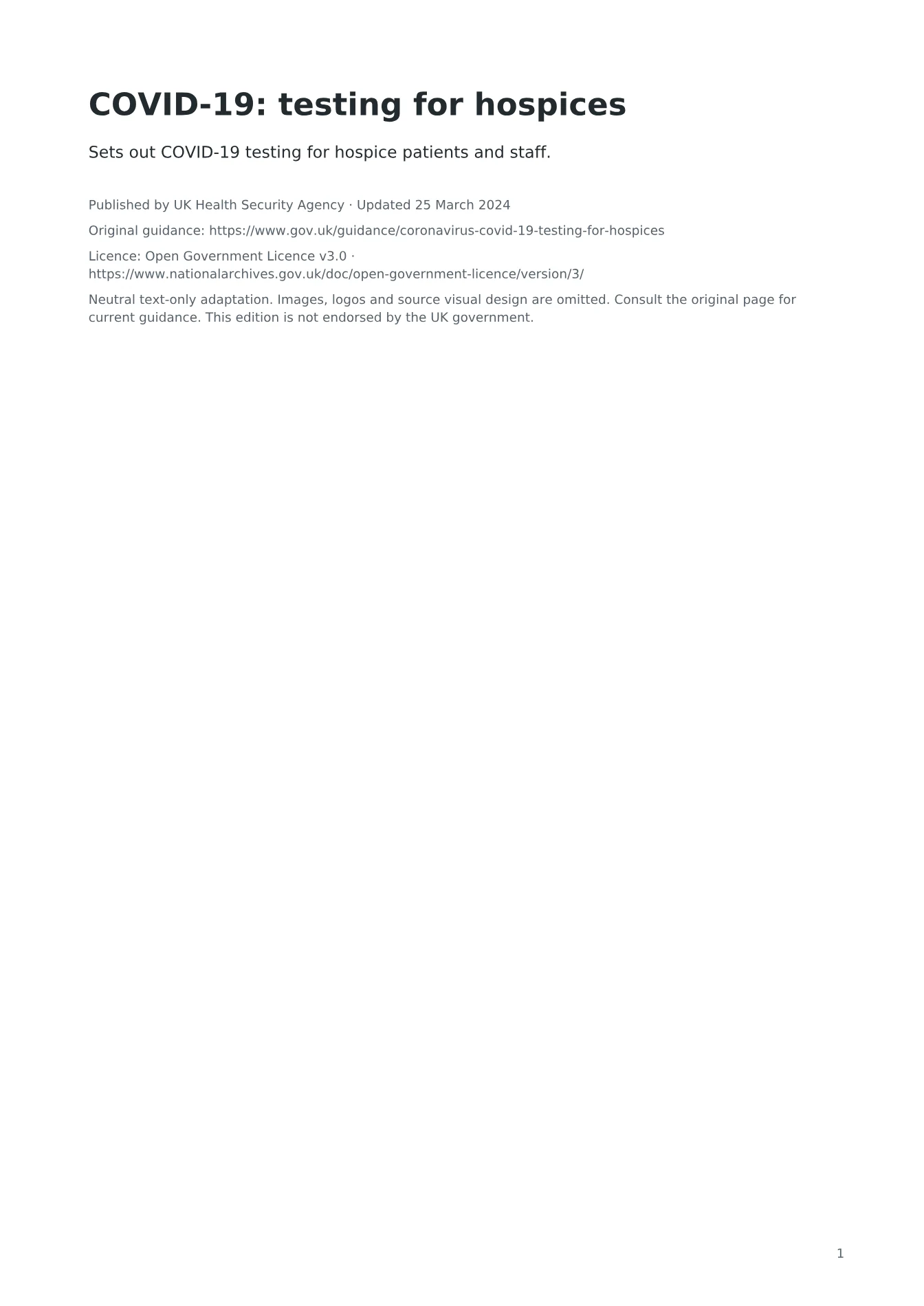 Cover of COVID-19: testing for hospices