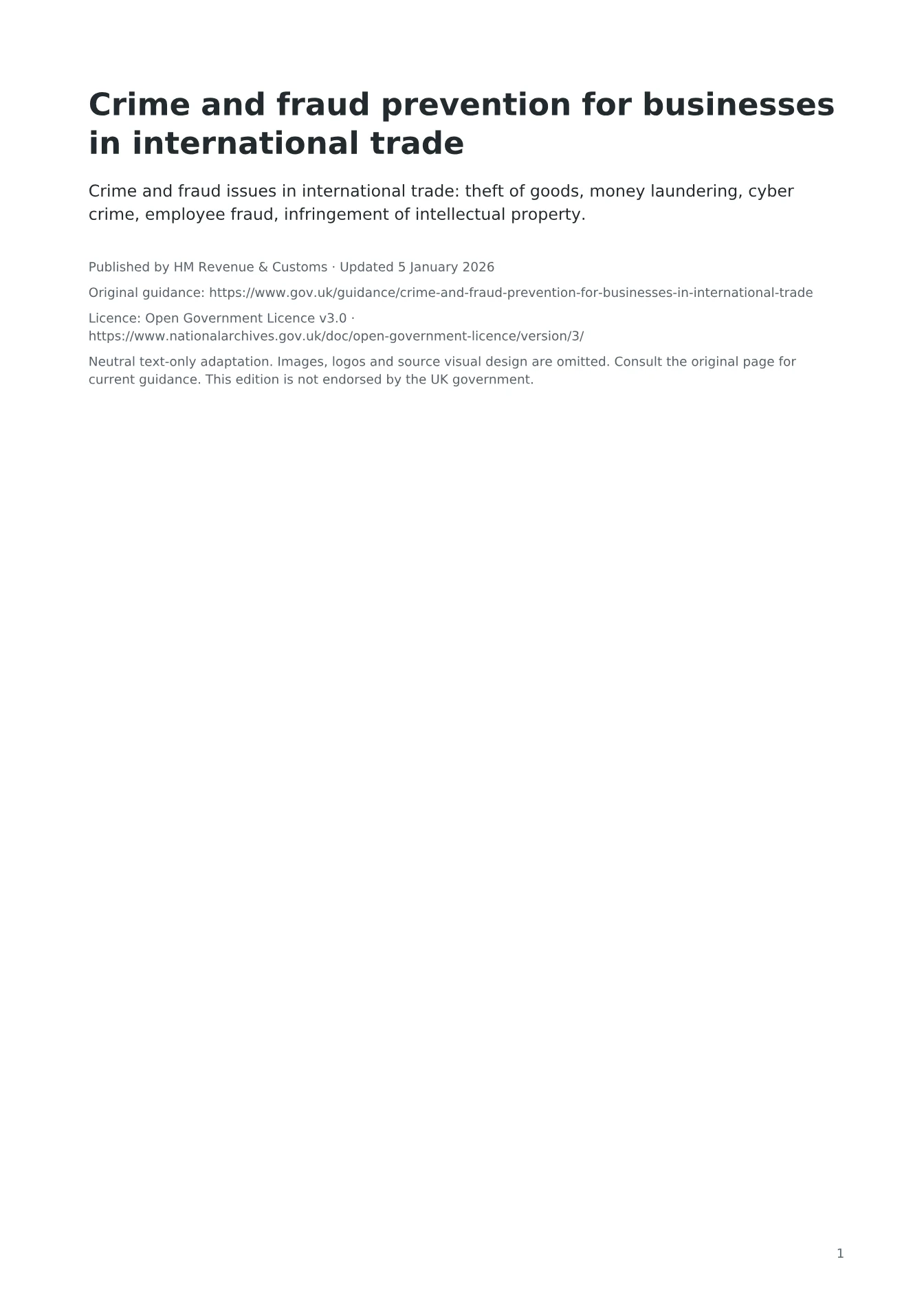 Cover of Crime and fraud prevention for businesses in international trade