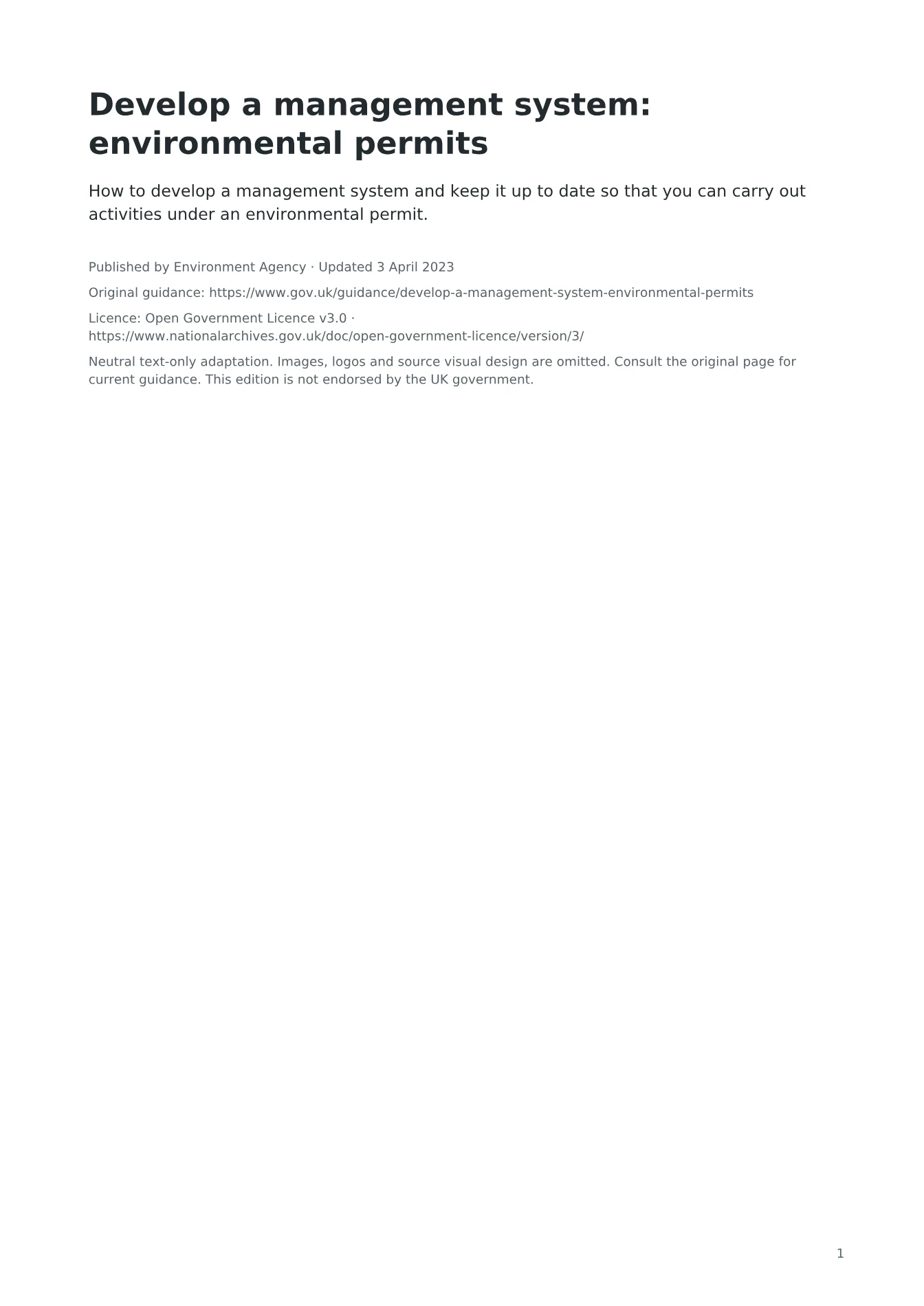 Cover of Develop a management system: environmental permits