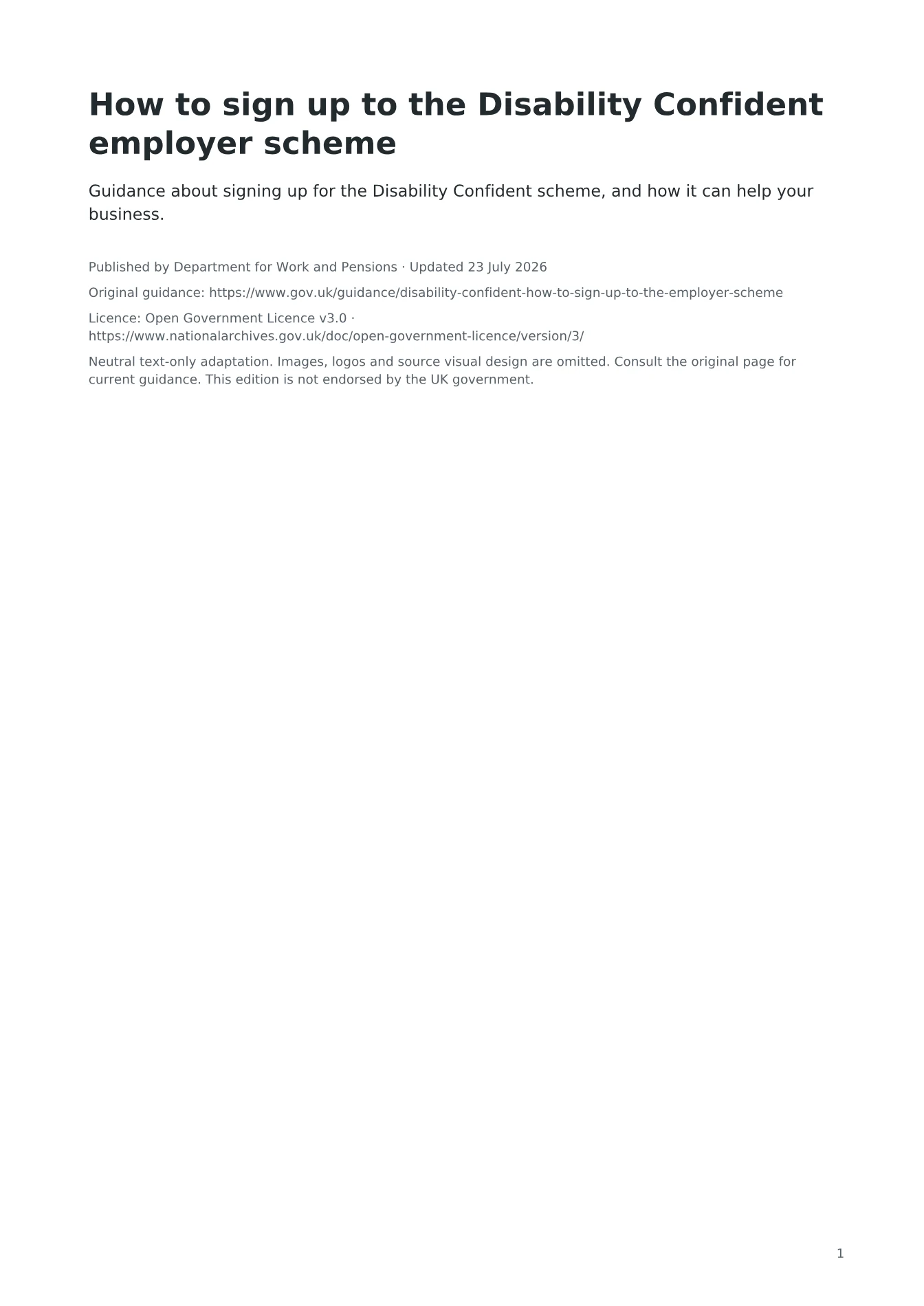 Cover of How to sign up to the Disability Confident employer scheme