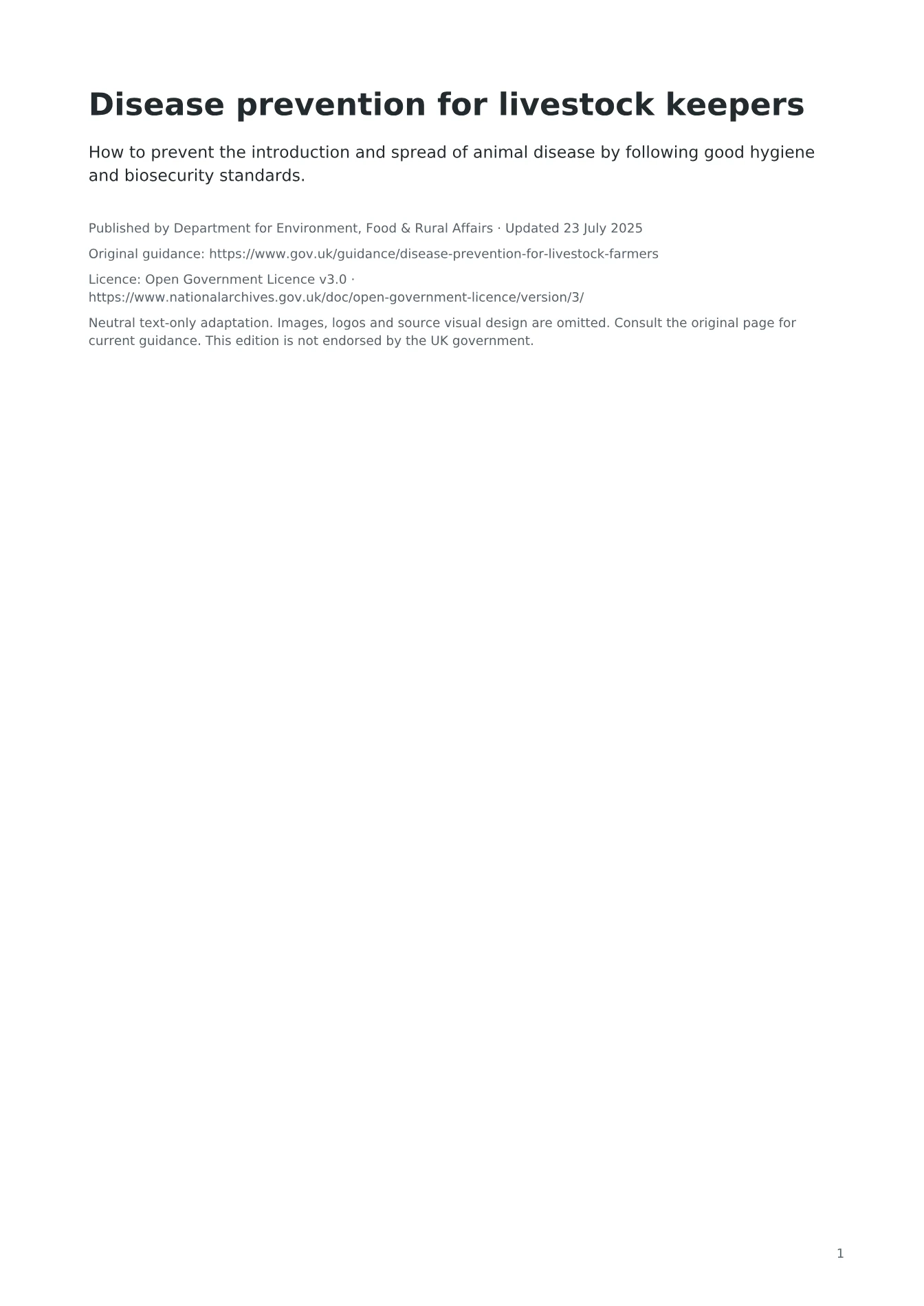 Cover of Disease prevention for livestock keepers