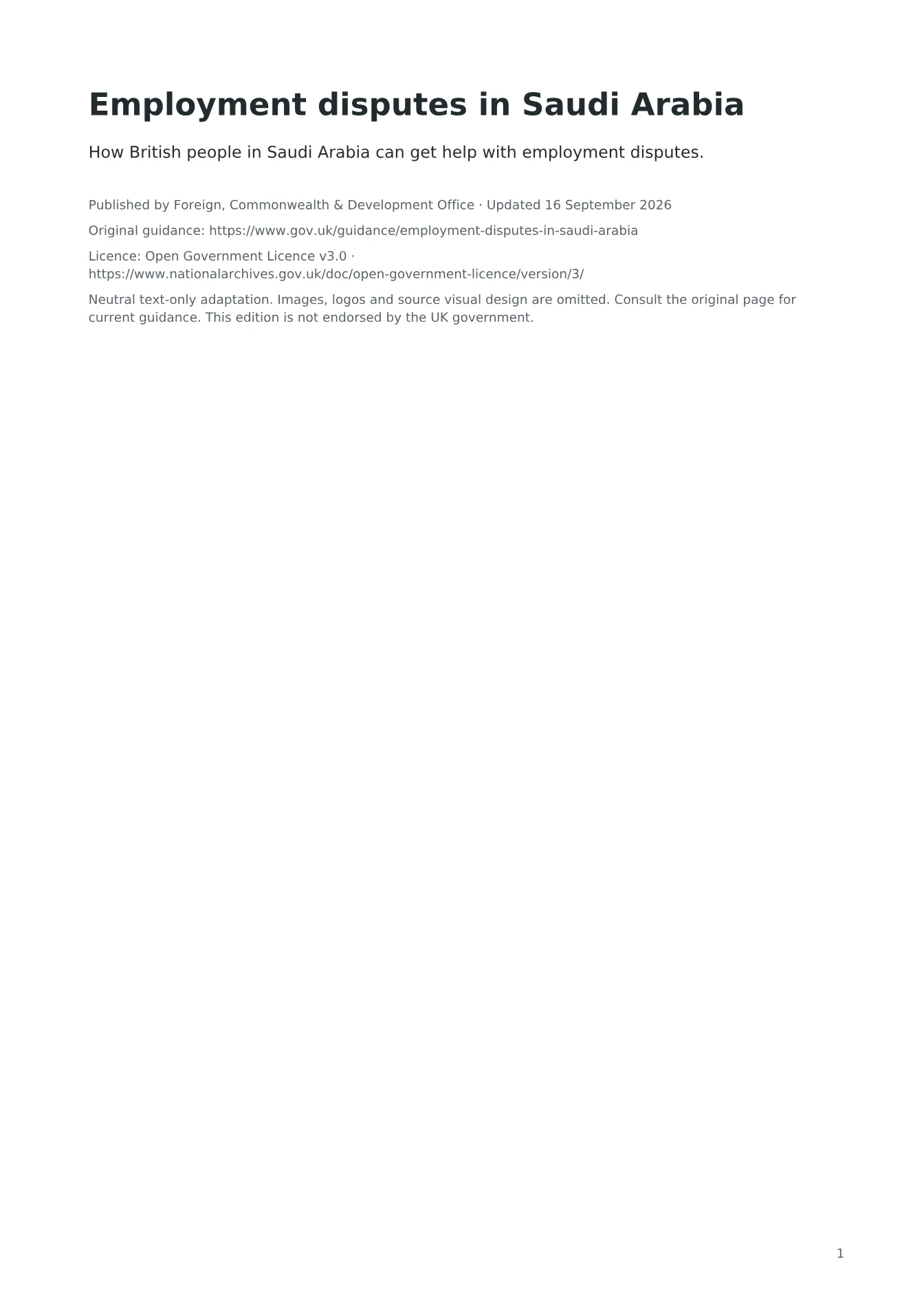 Cover of Employment disputes in Saudi Arabia