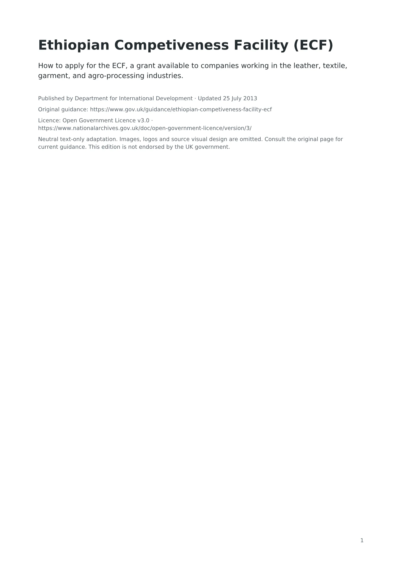 Cover of Ethiopian Competiveness Facility (ECF)