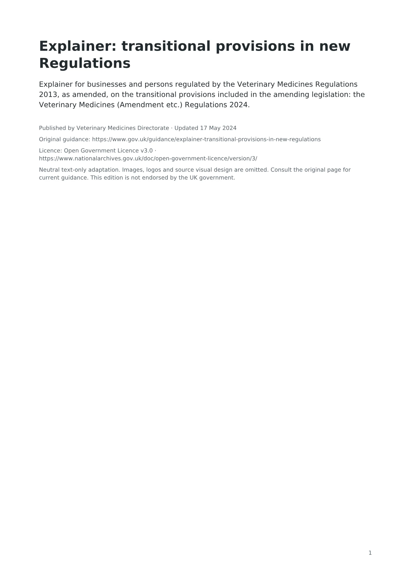 Cover of Explainer: transitional provisions in new Regulations