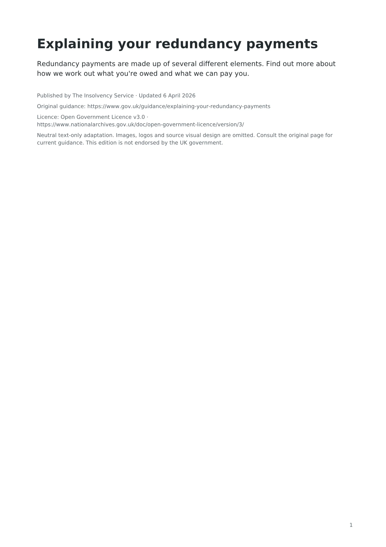 Cover of Explaining your redundancy payments