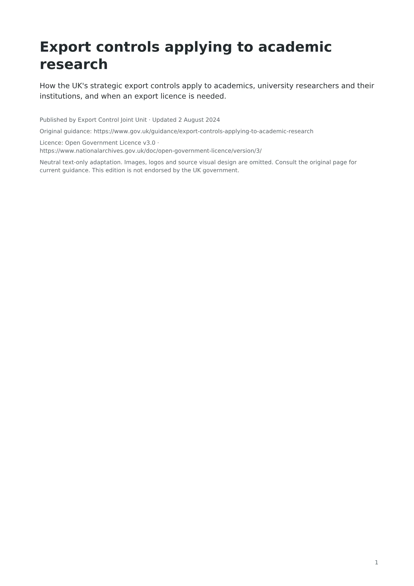 Cover of Export controls applying to academic research