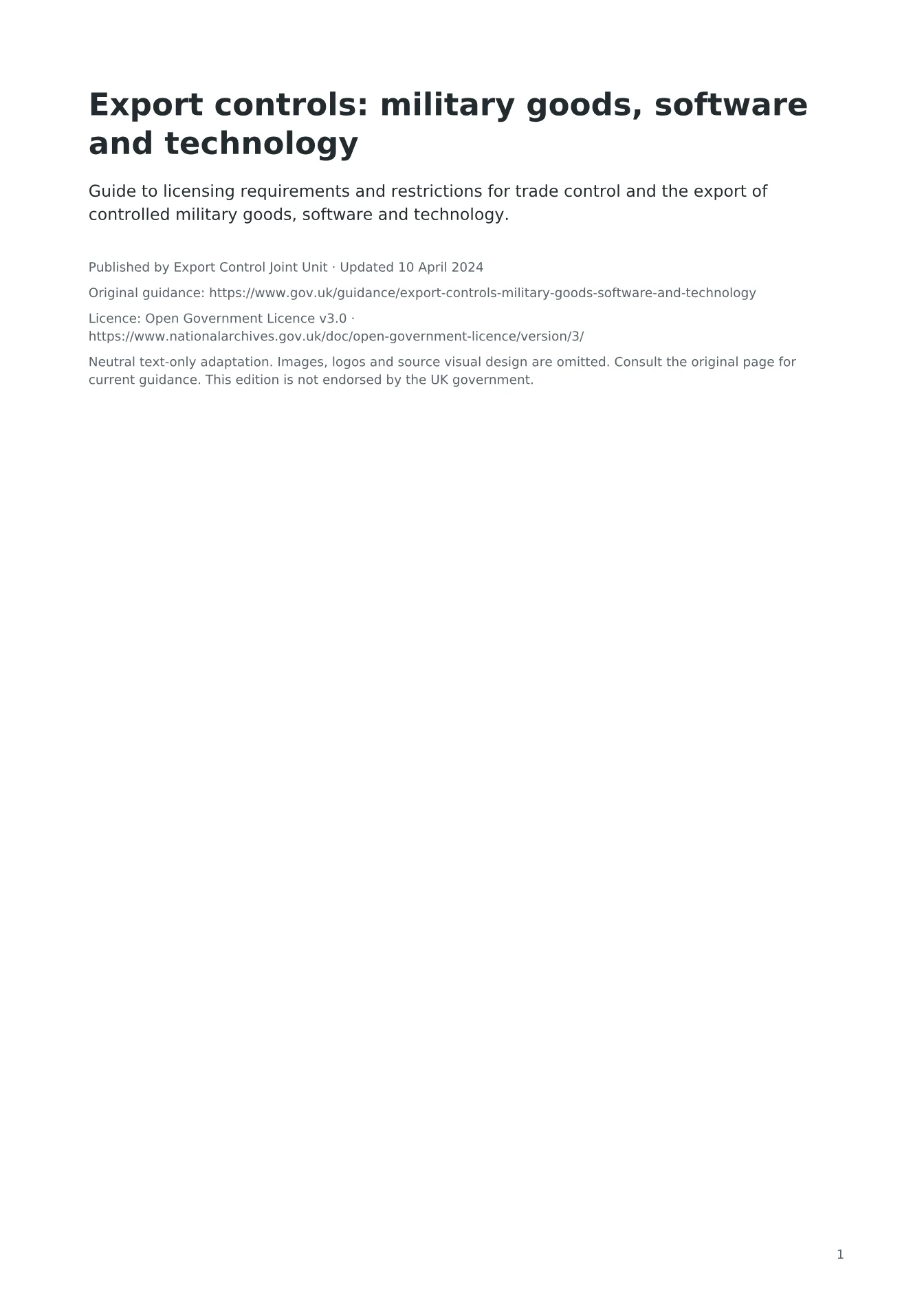Cover of Export controls: military goods, software and technology