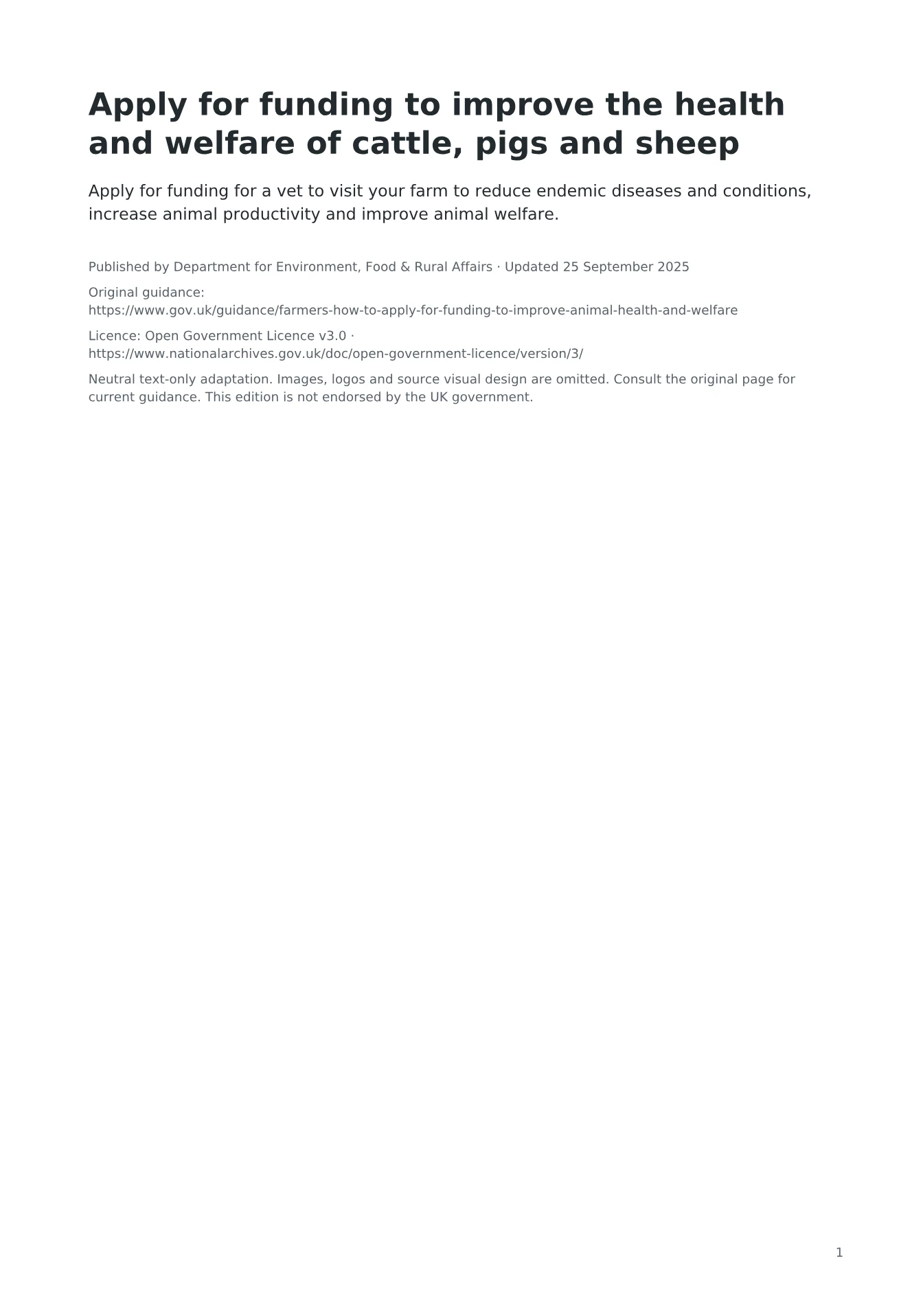 Cover of Apply for funding to improve the health and welfare of cattle, pigs and sheep