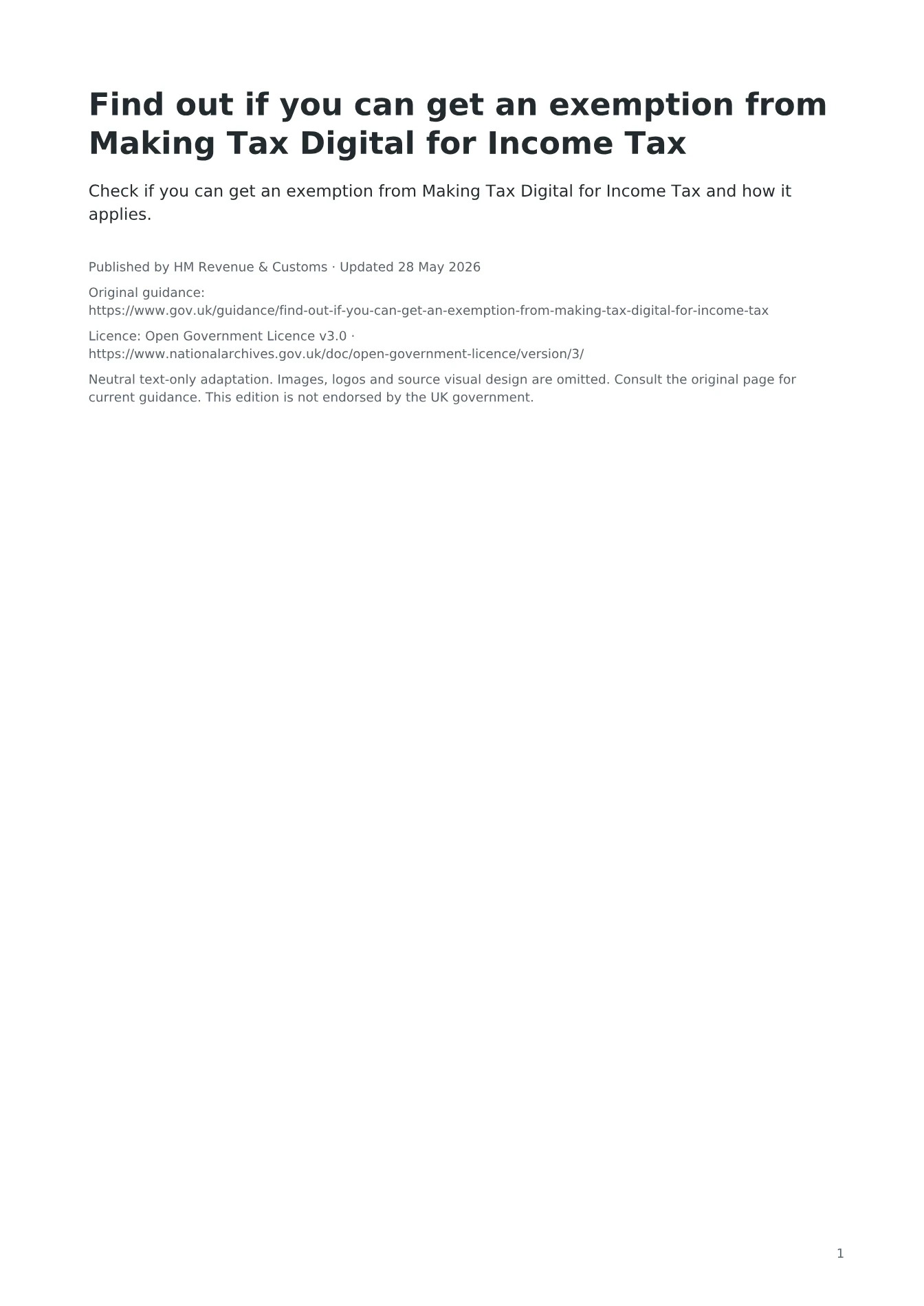 Cover of Find out if you can get an exemption from Making Tax Digital for Income Tax