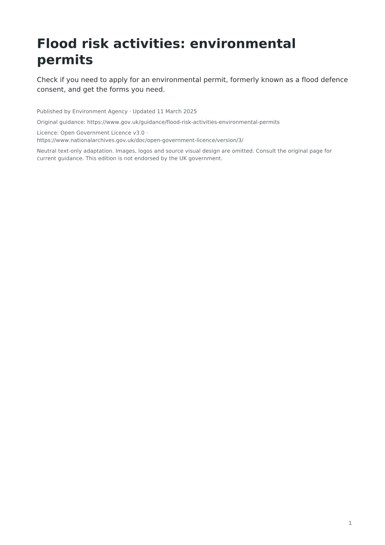 Cover of Flood risk activities: environmental permits