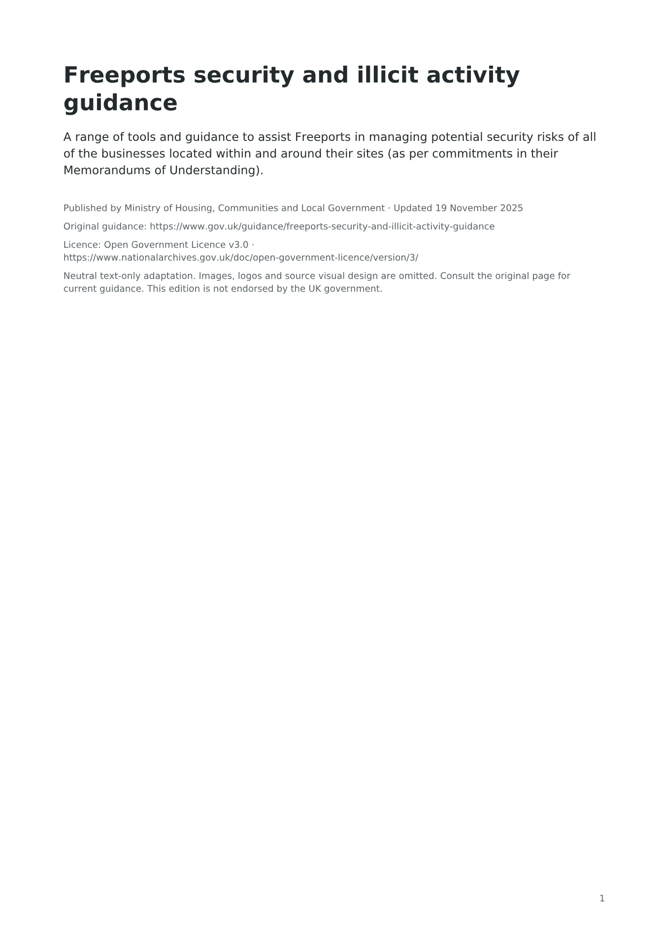 Cover of Freeports security and illicit activity guidance