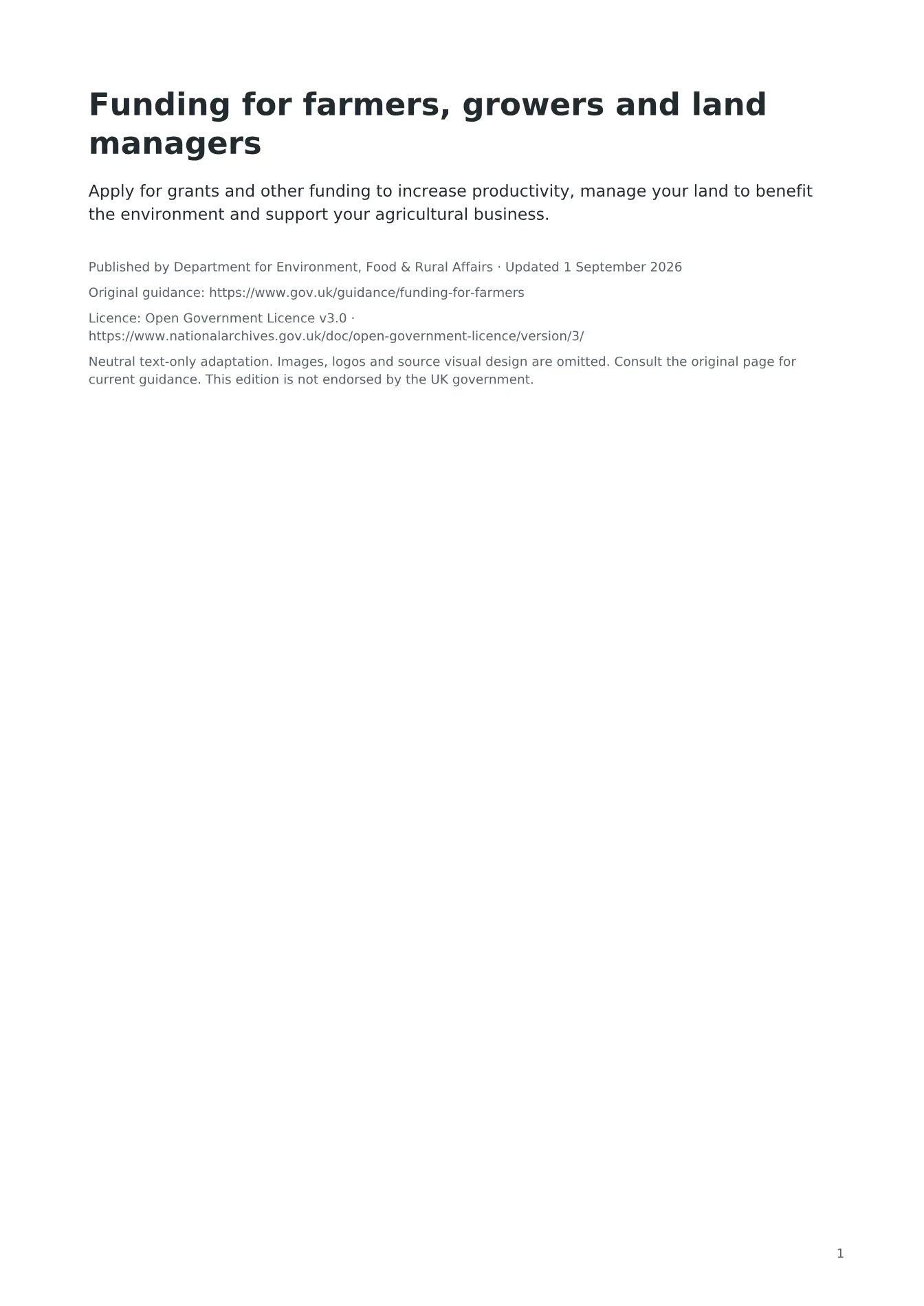 Cover of Funding for farmers, growers and land managers