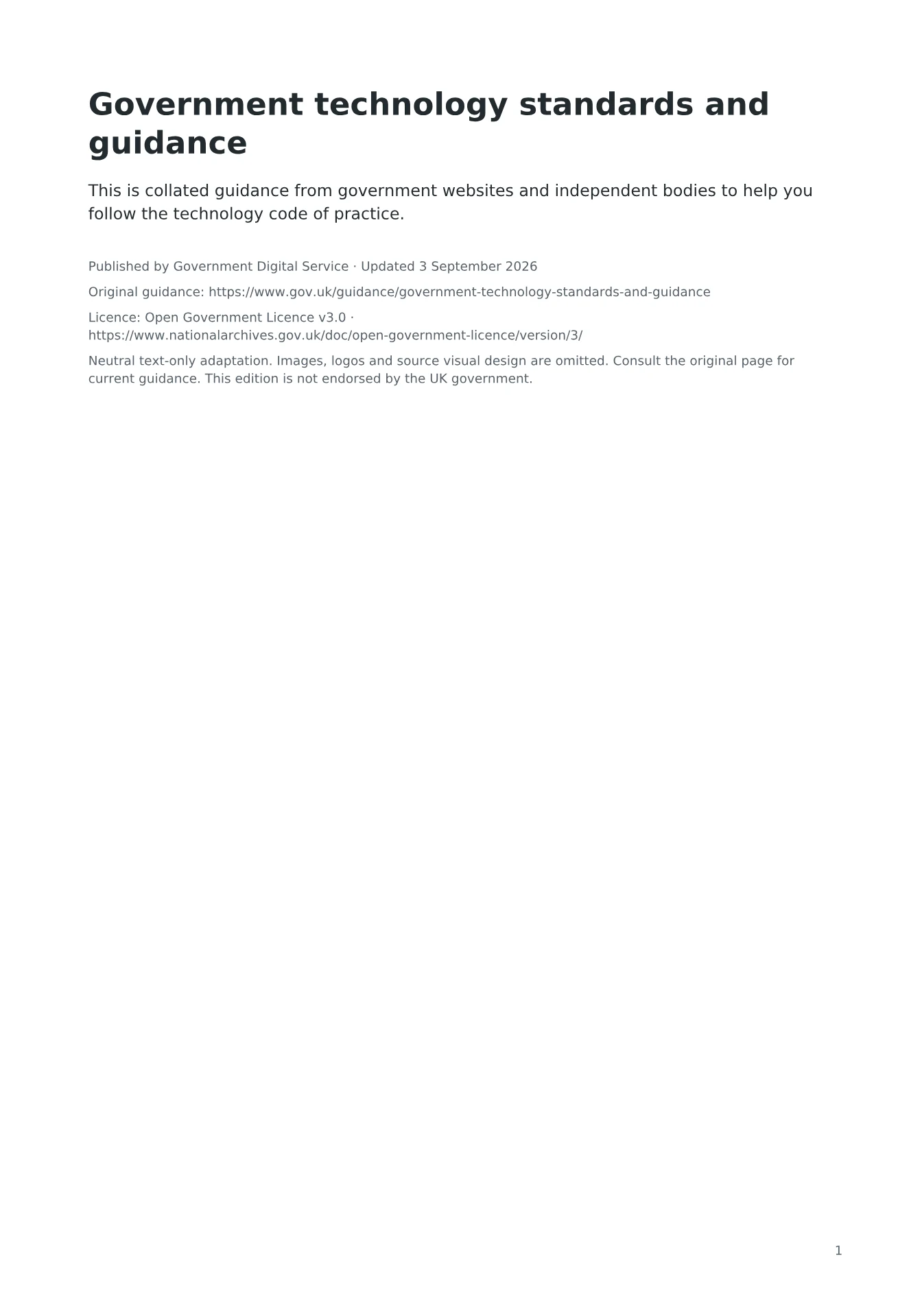 Cover of Government technology standards and guidance