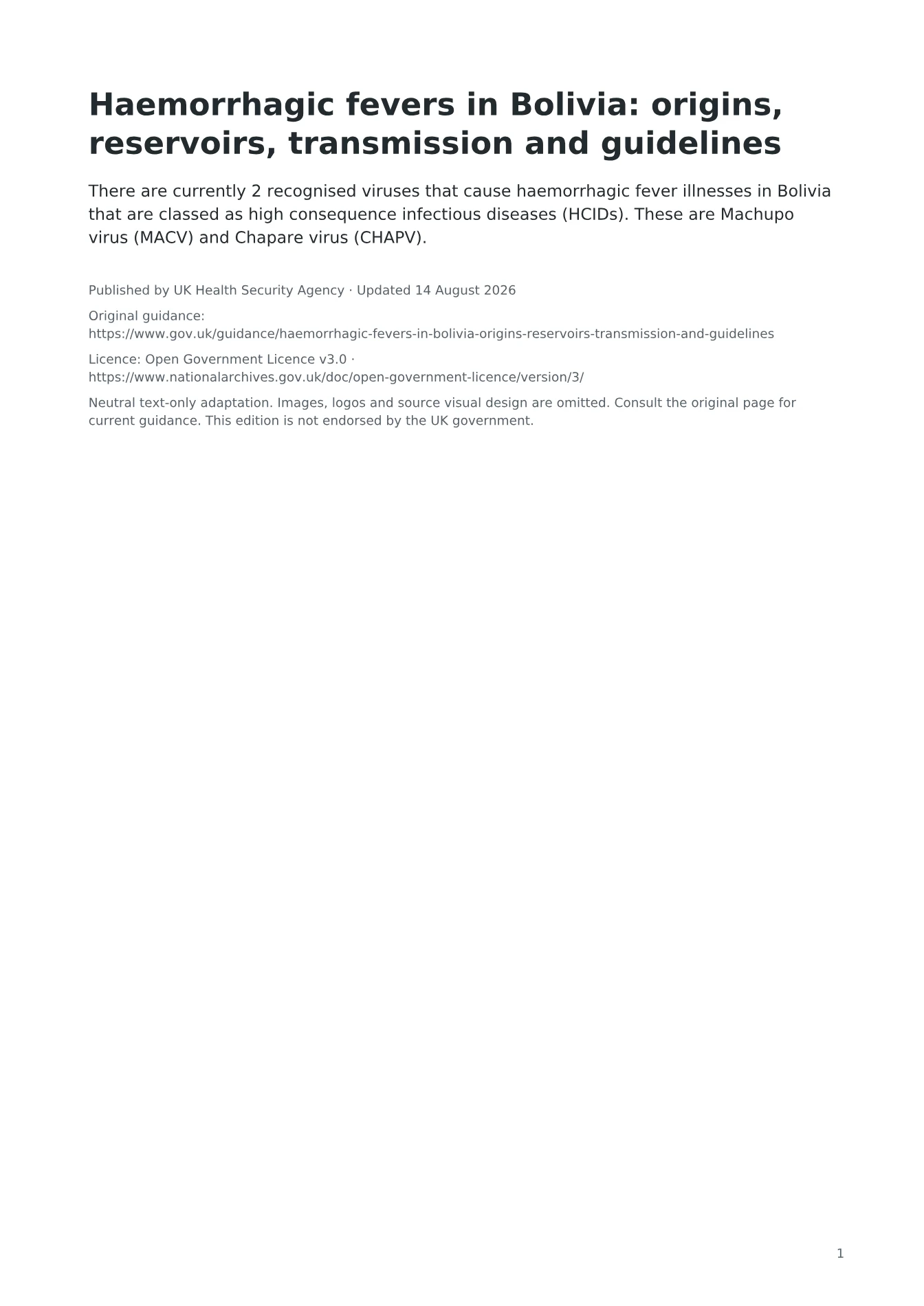 Cover of Haemorrhagic fevers in Bolivia: origins, reservoirs, transmission and guidelines