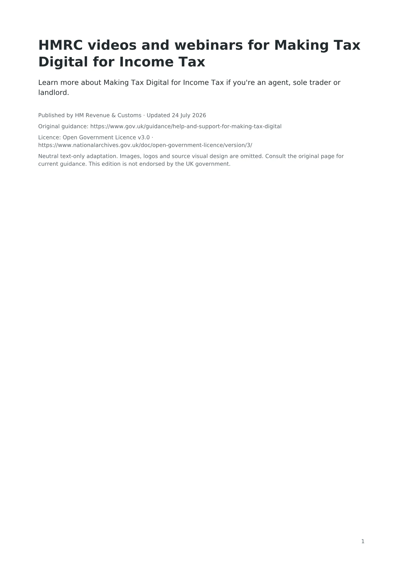 Cover of HMRC videos and webinars for Making Tax Digital for Income Tax