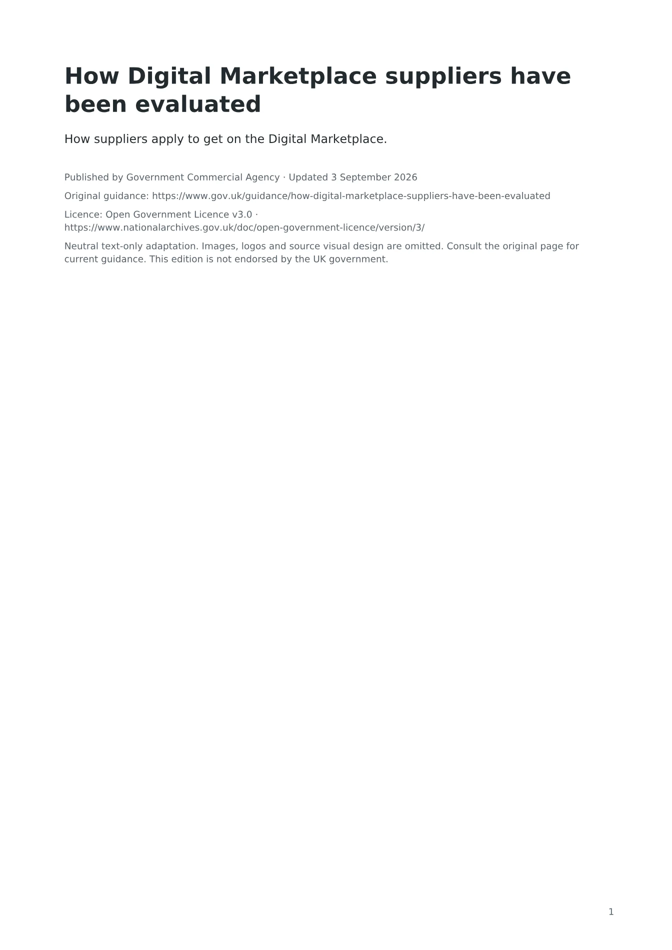 Cover of How Digital Marketplace suppliers have been evaluated