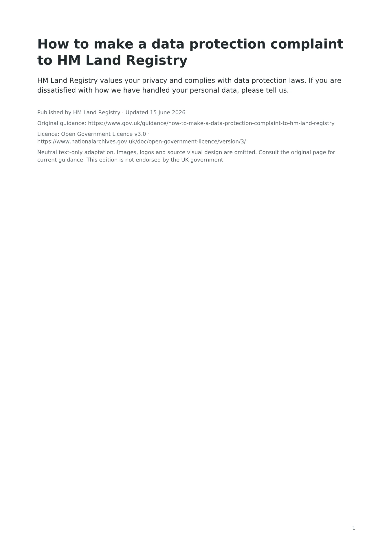Cover of How to make a data protection complaint to HM Land Registry