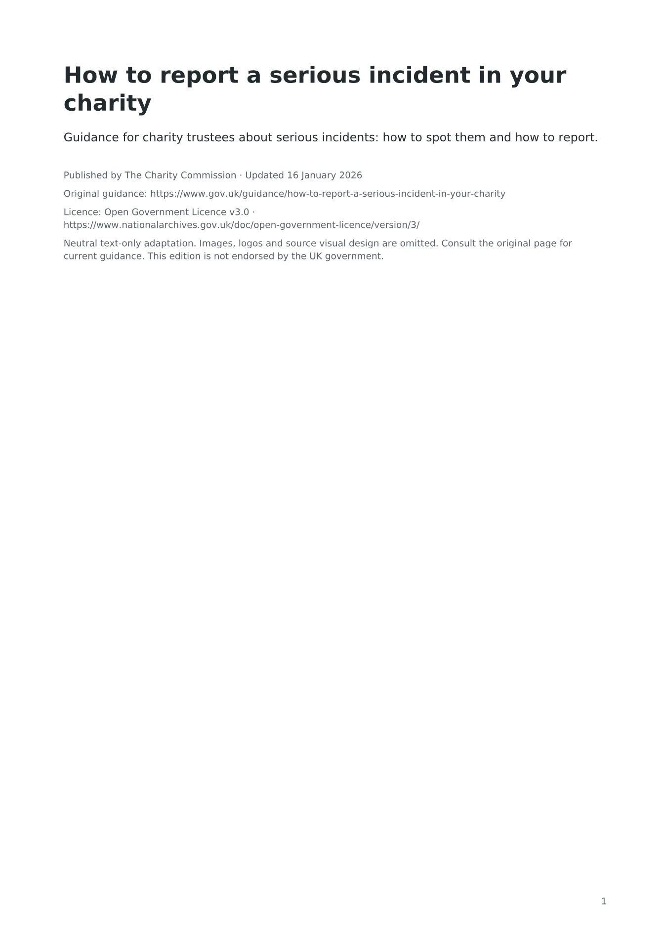 Cover of How to report a serious incident in your charity