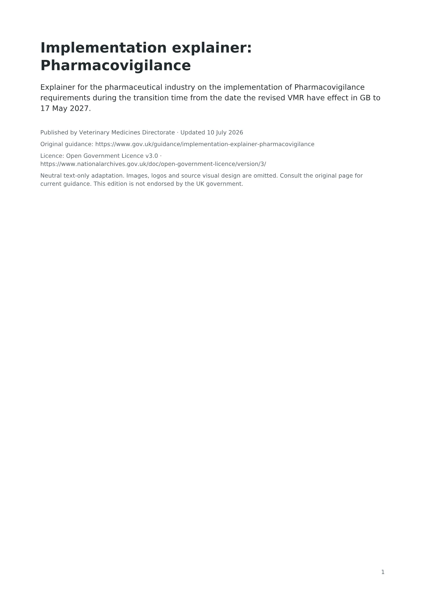 Cover of Implementation explainer: Pharmacovigilance