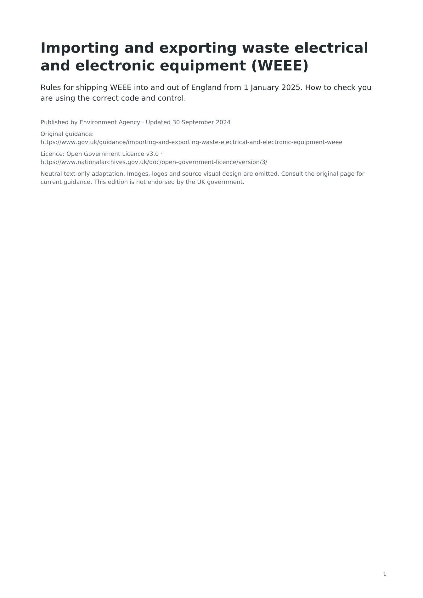 Cover of Importing and exporting waste electrical and electronic equipment (WEEE)
