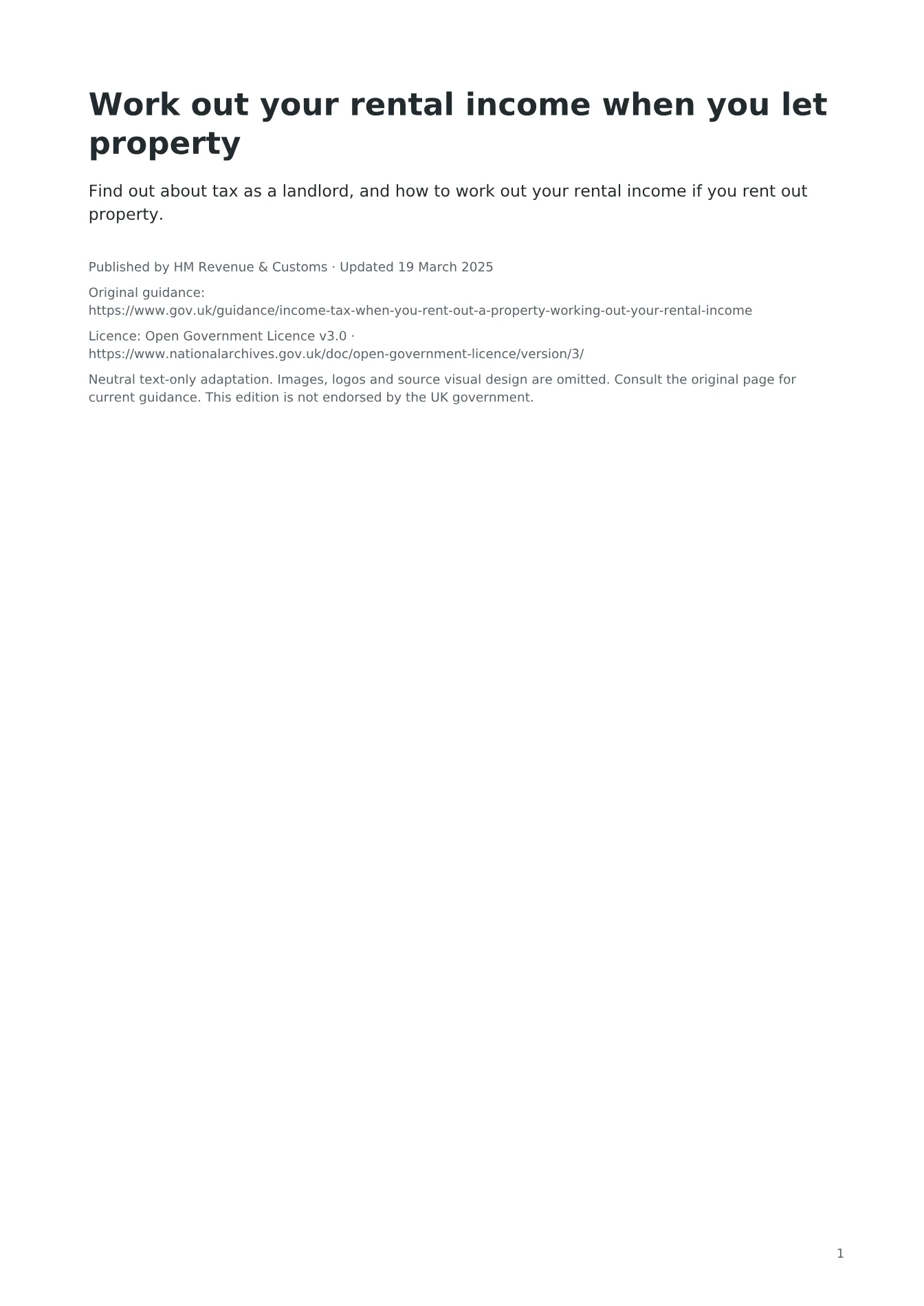 Cover of Work out your rental income when you let property