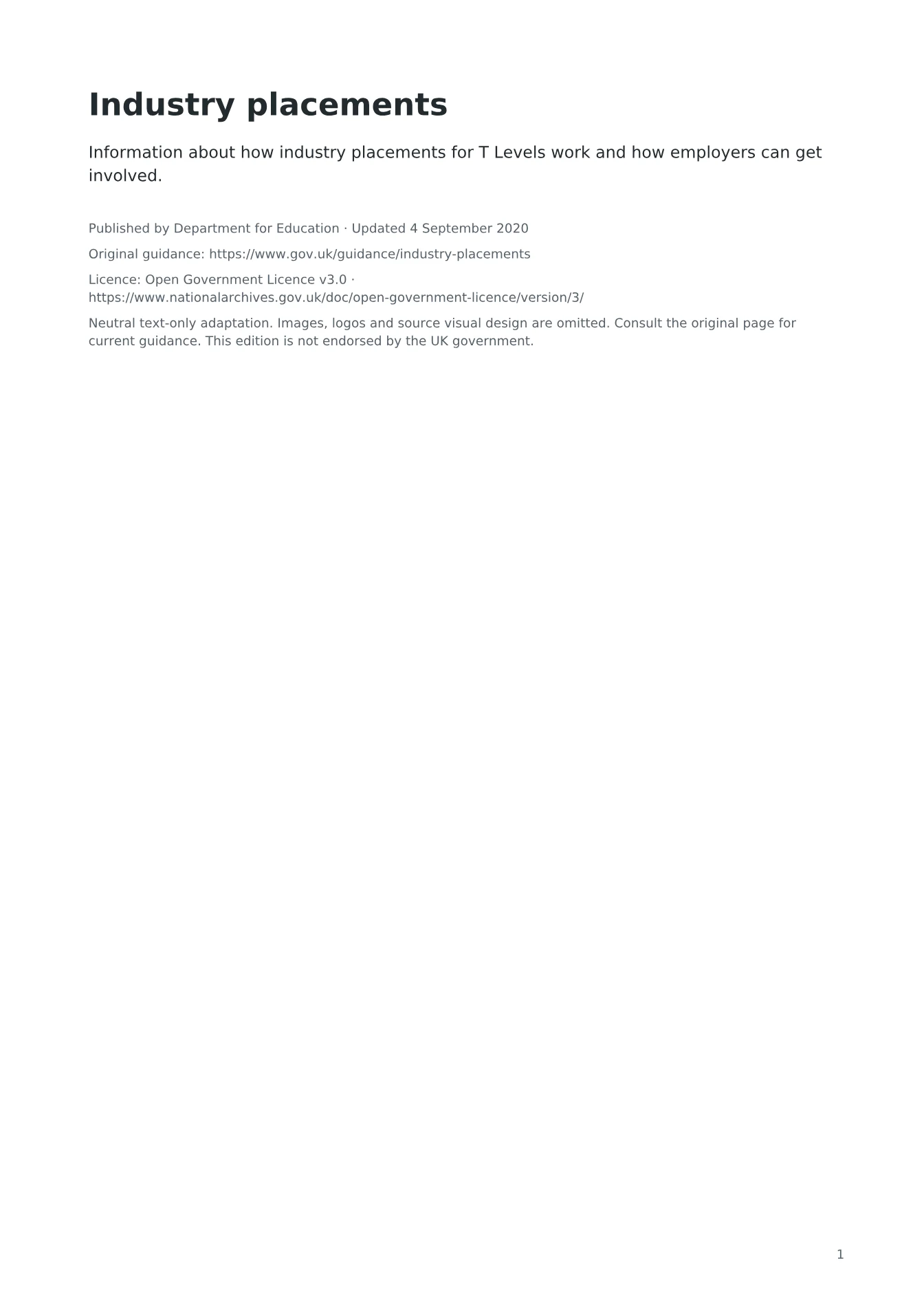 Cover of Industry placements