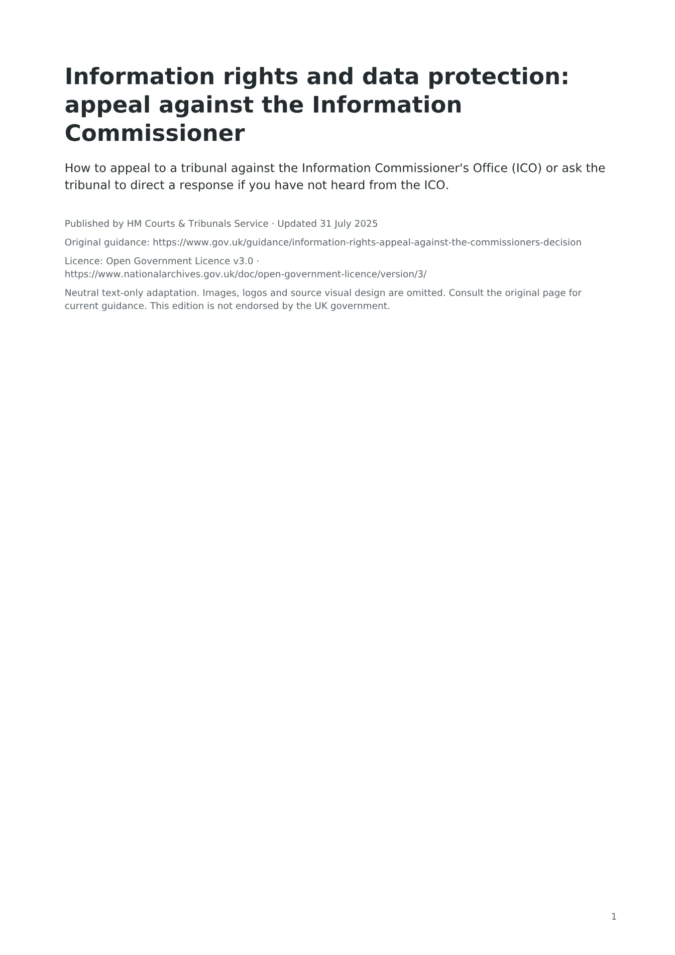 Cover of Information rights and data protection: appeal against the Information Commissioner