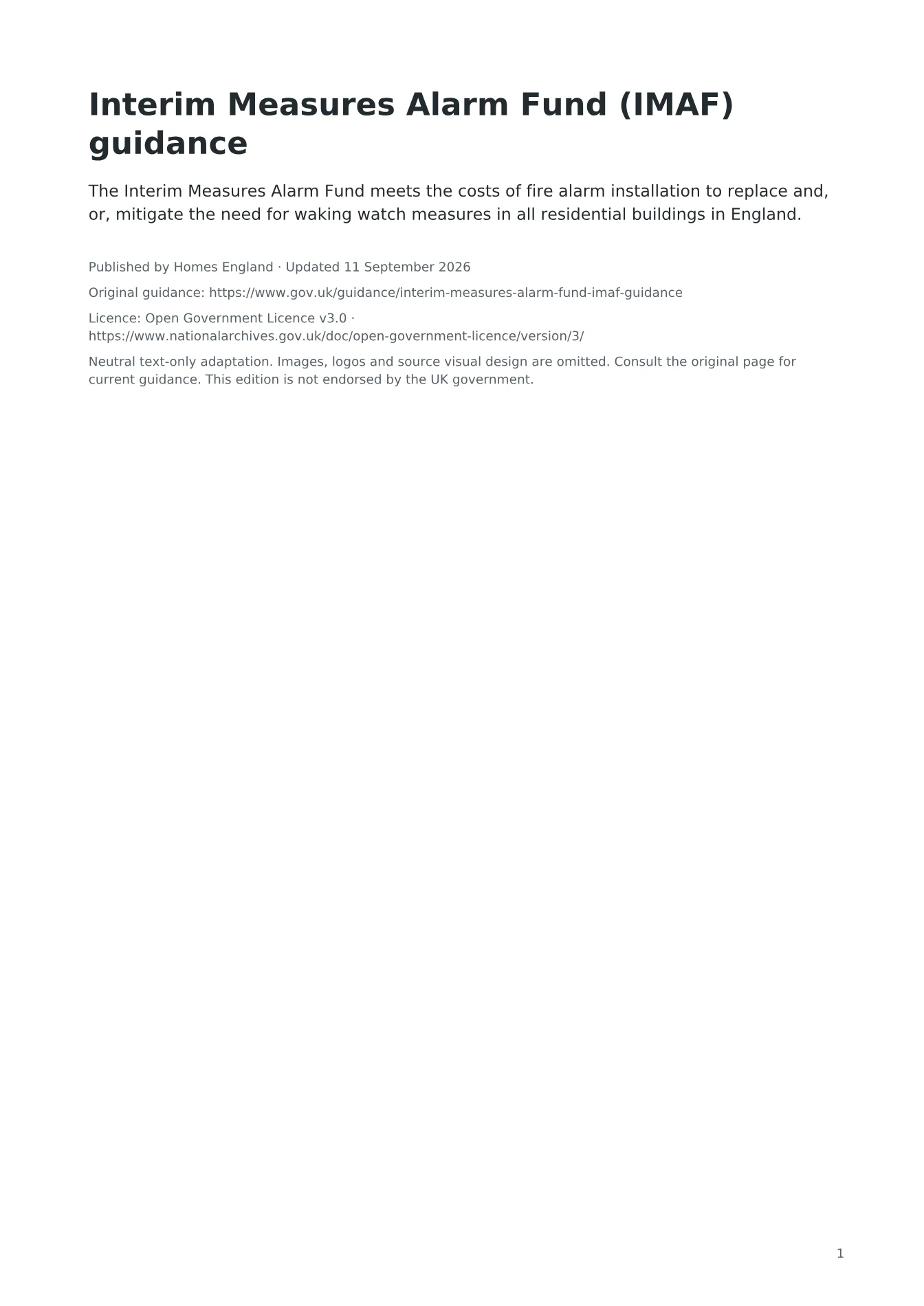 Cover of Interim Measures Alarm Fund (IMAF) guidance