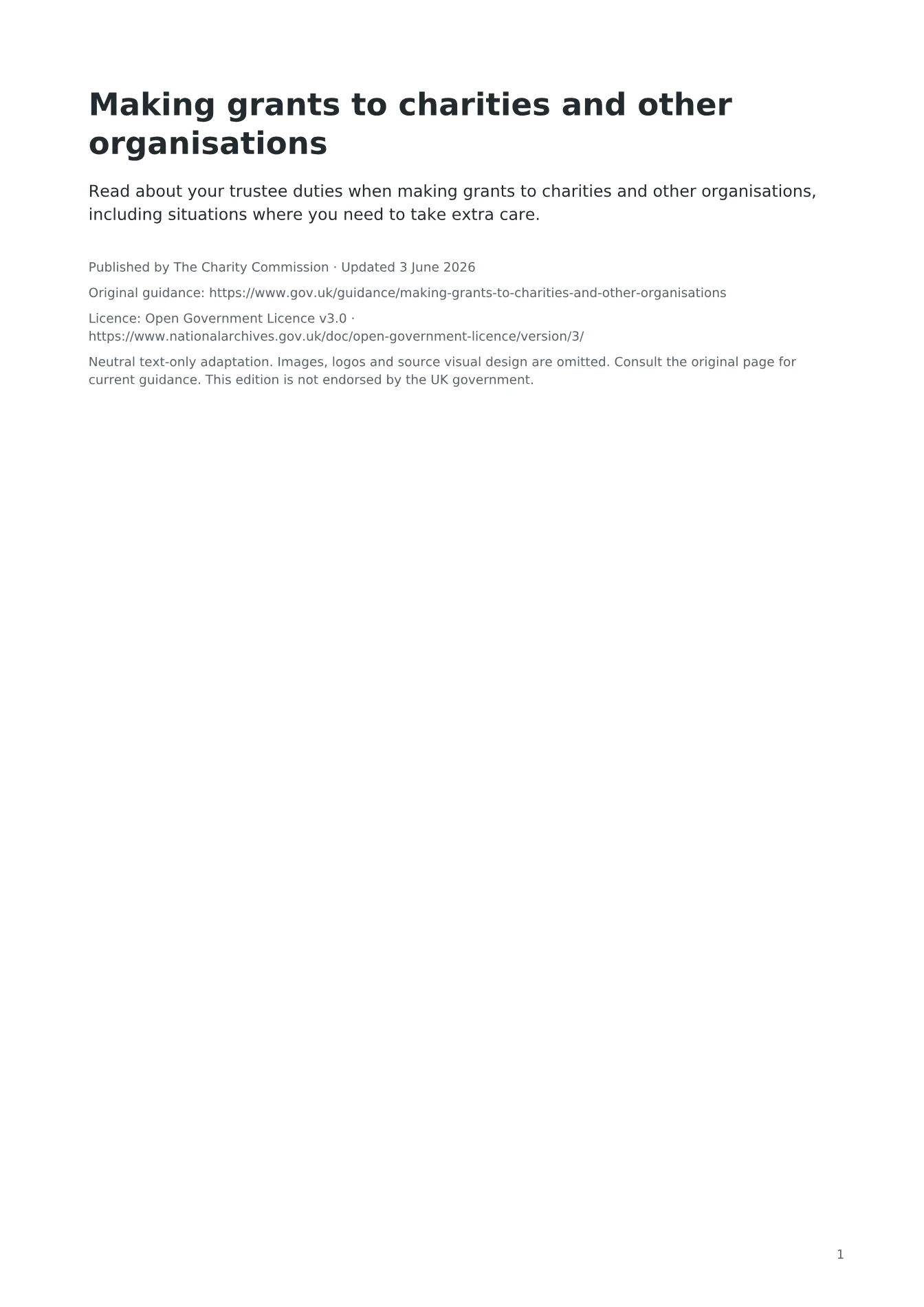 Cover of Making grants to charities and other organisations