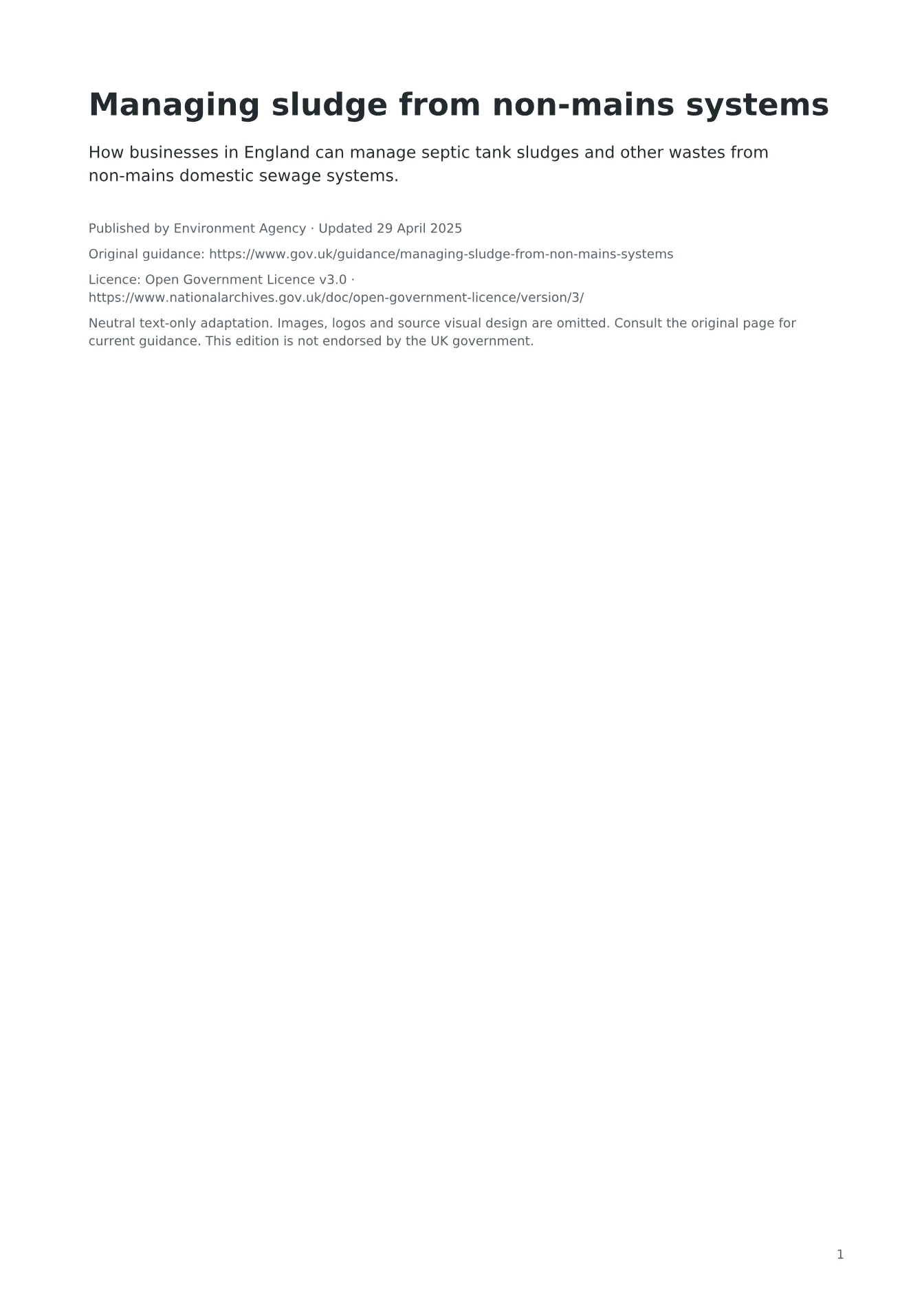 Cover of Managing sludge from non-mains systems
