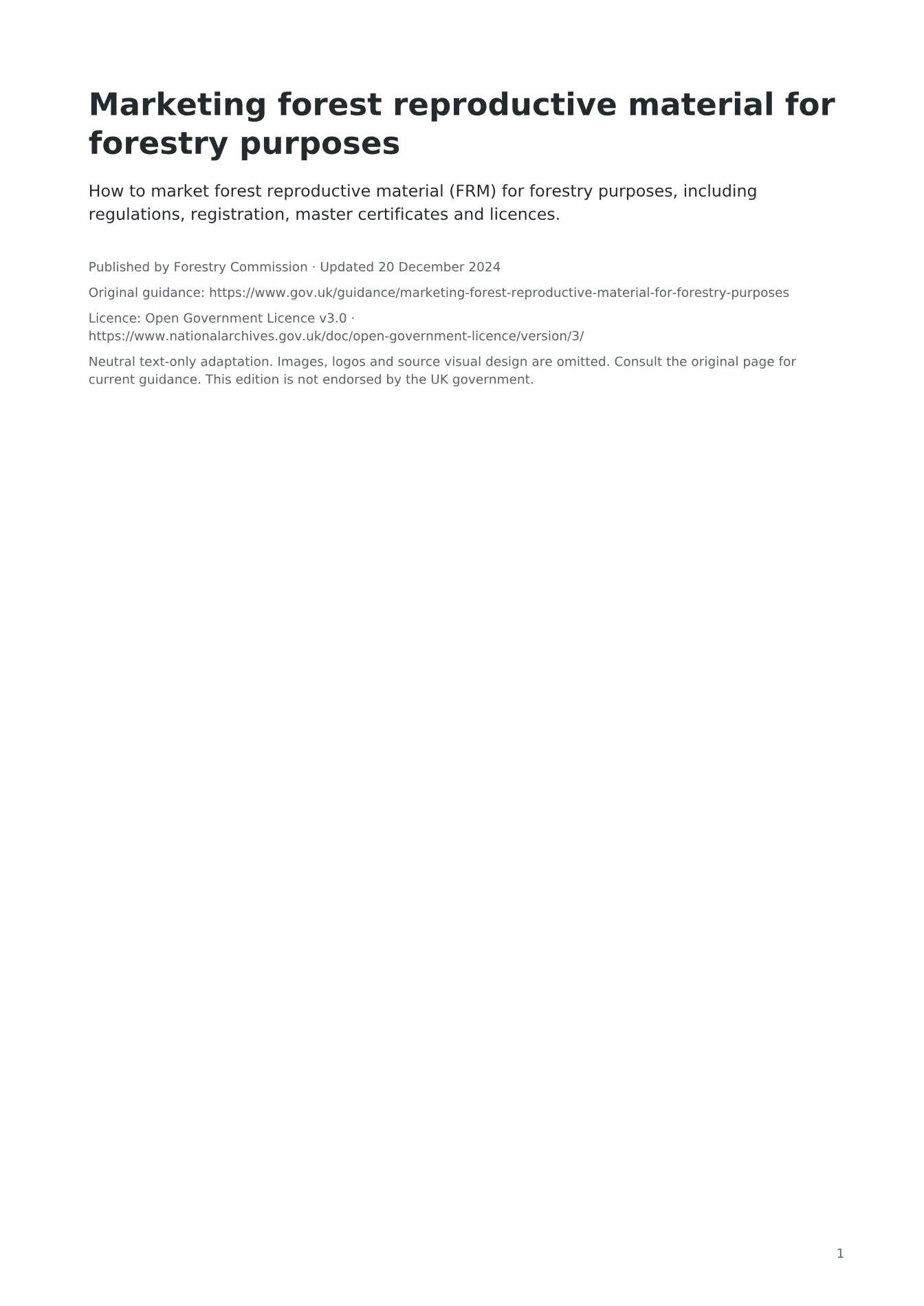 Cover of Marketing forest reproductive material for forestry purposes