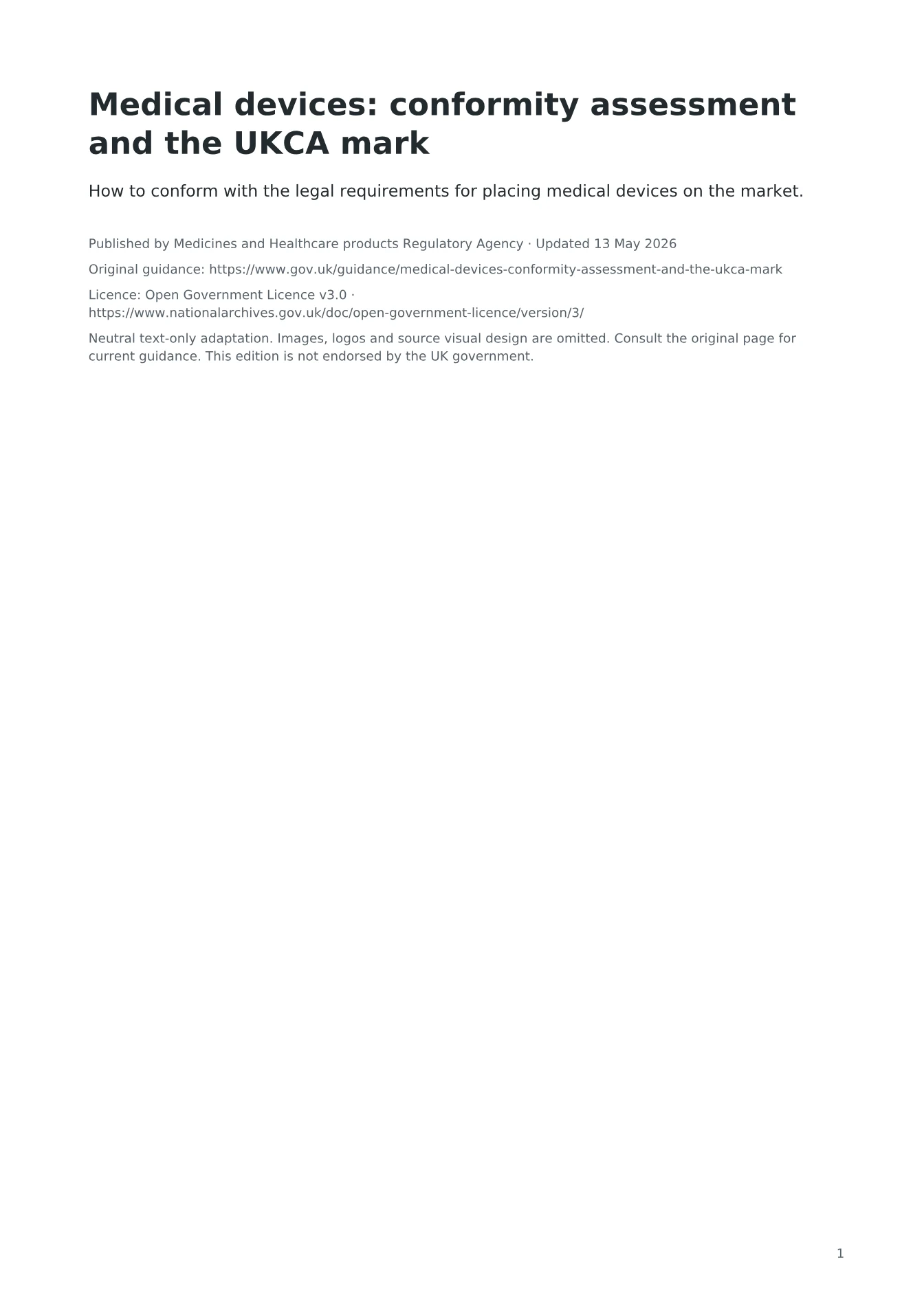 Cover of Medical devices: conformity assessment and the UKCA mark