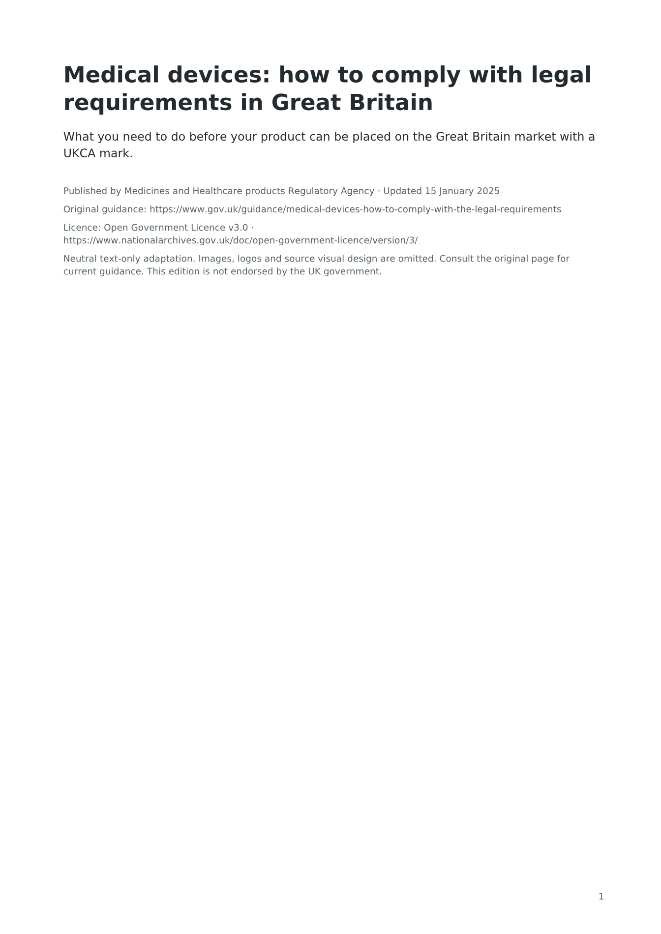 Cover of Medical devices: how to comply with legal requirements in Great Britain