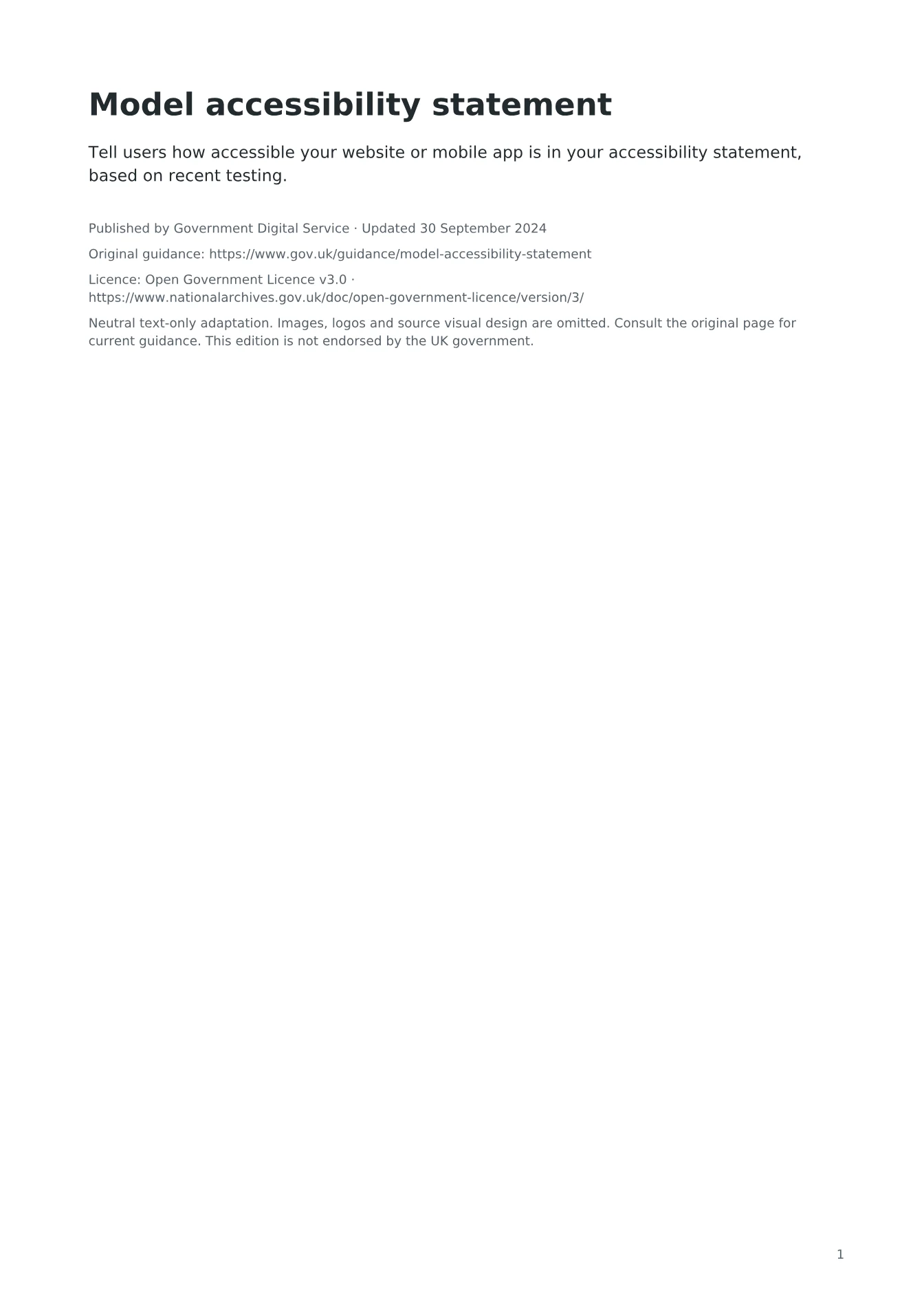 Cover of Model accessibility statement