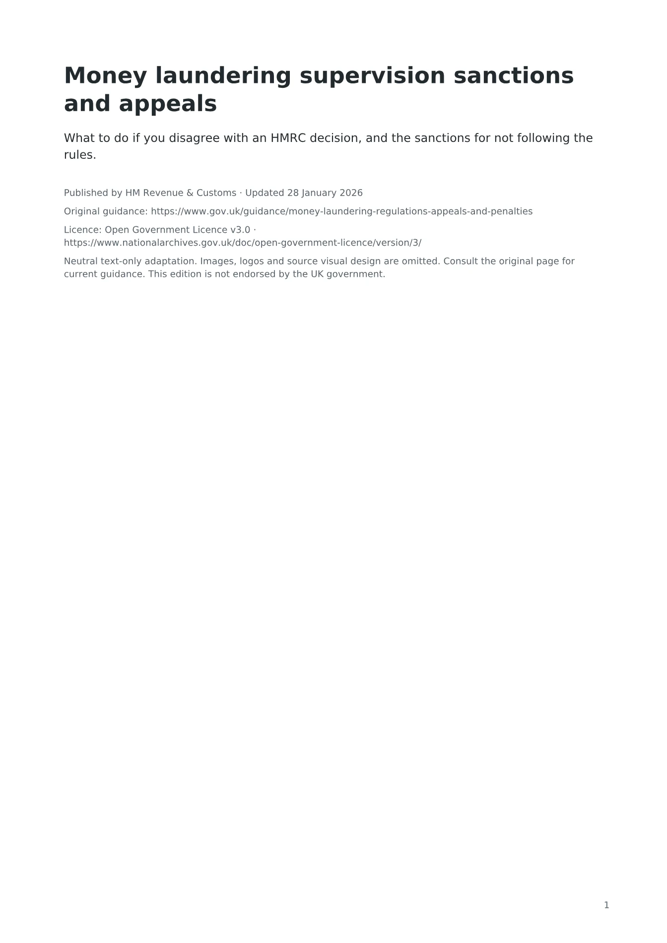 Cover of Money laundering supervision sanctions and appeals