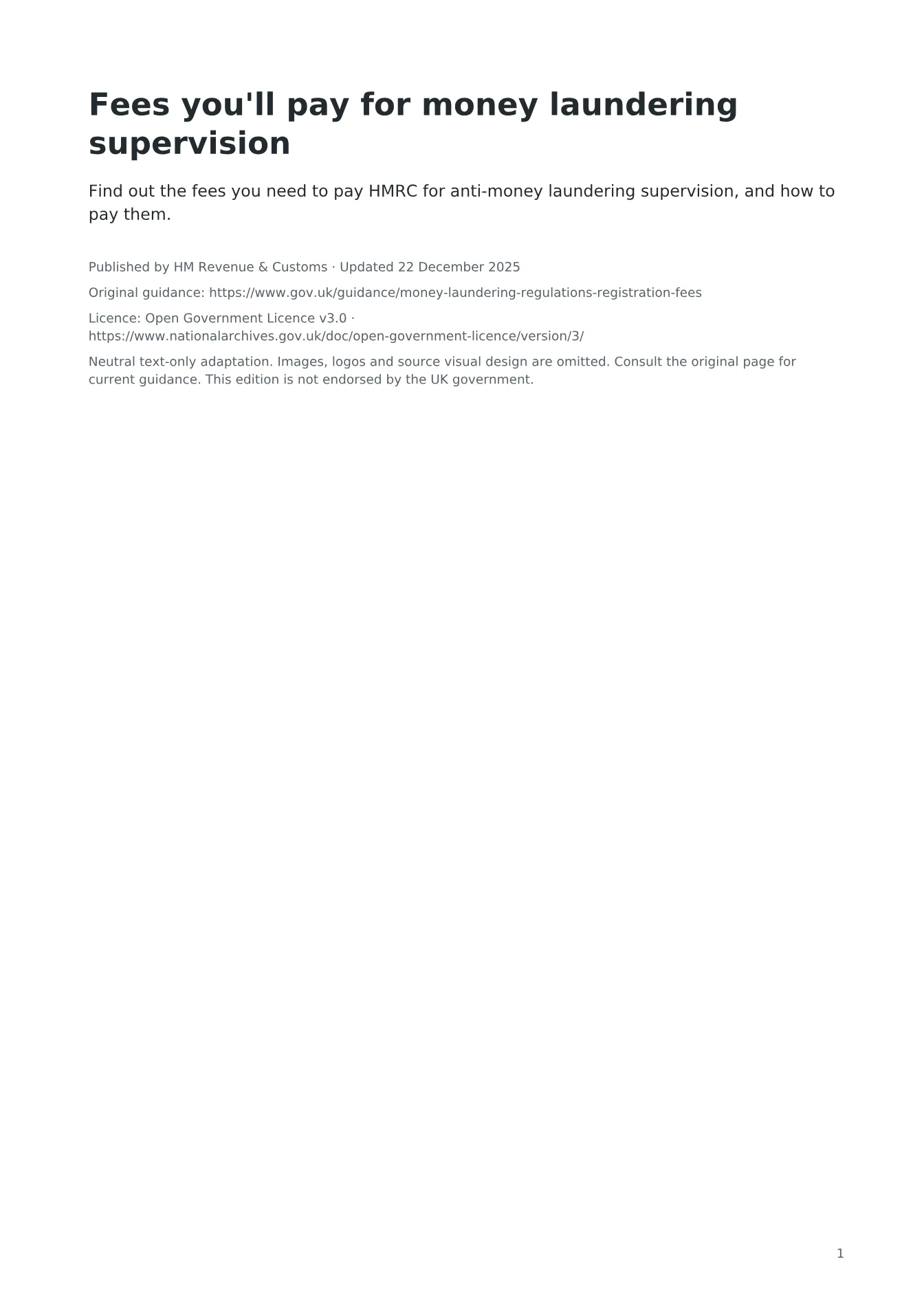Cover of Fees you'll pay for money laundering supervision