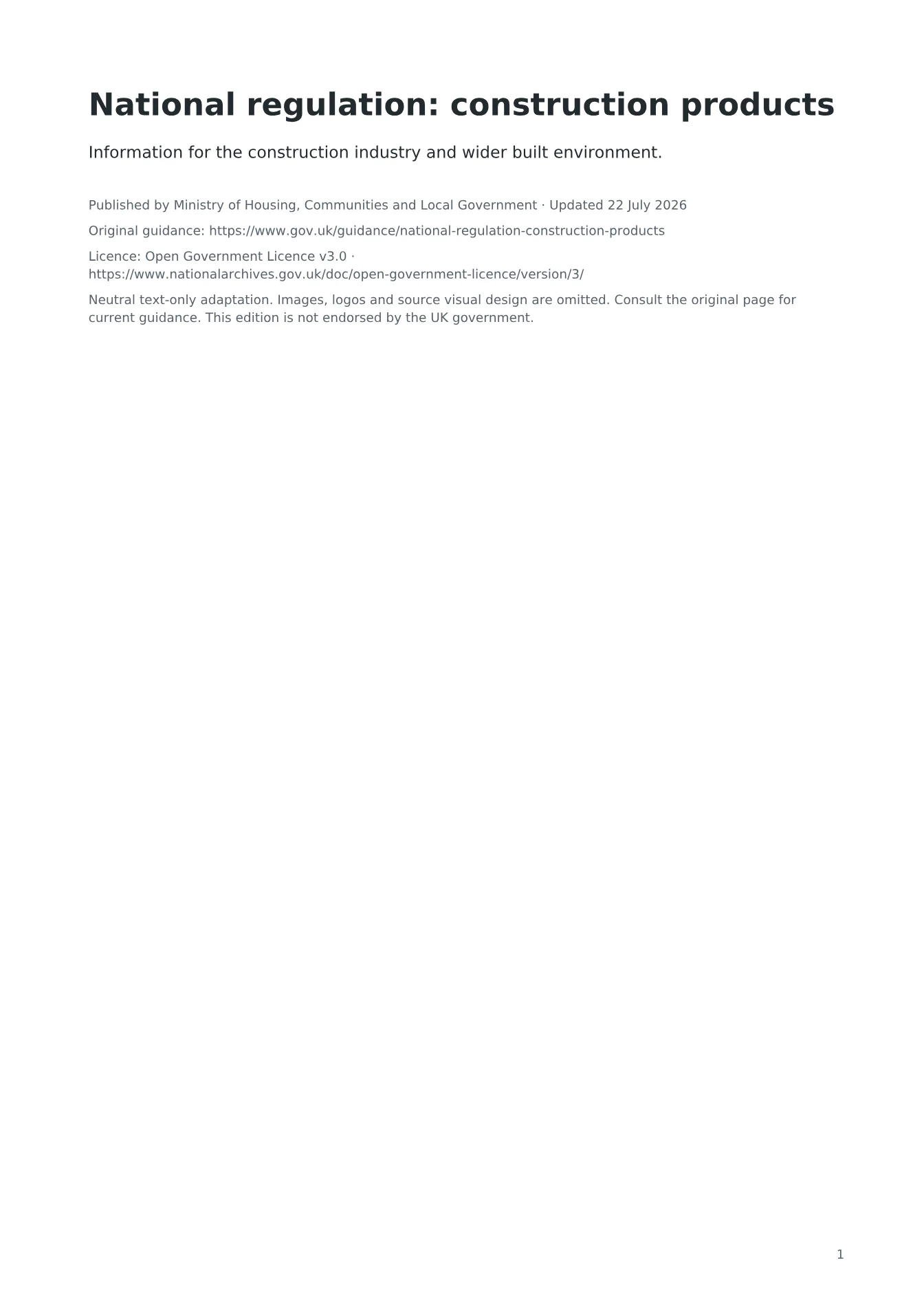 Cover of National regulation: construction products
