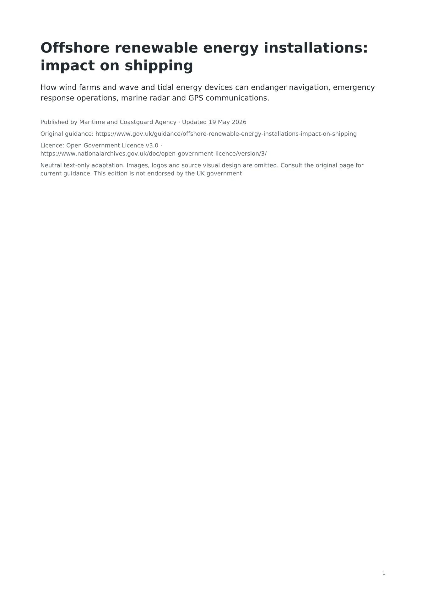 Cover of Offshore renewable energy installations: impact on shipping