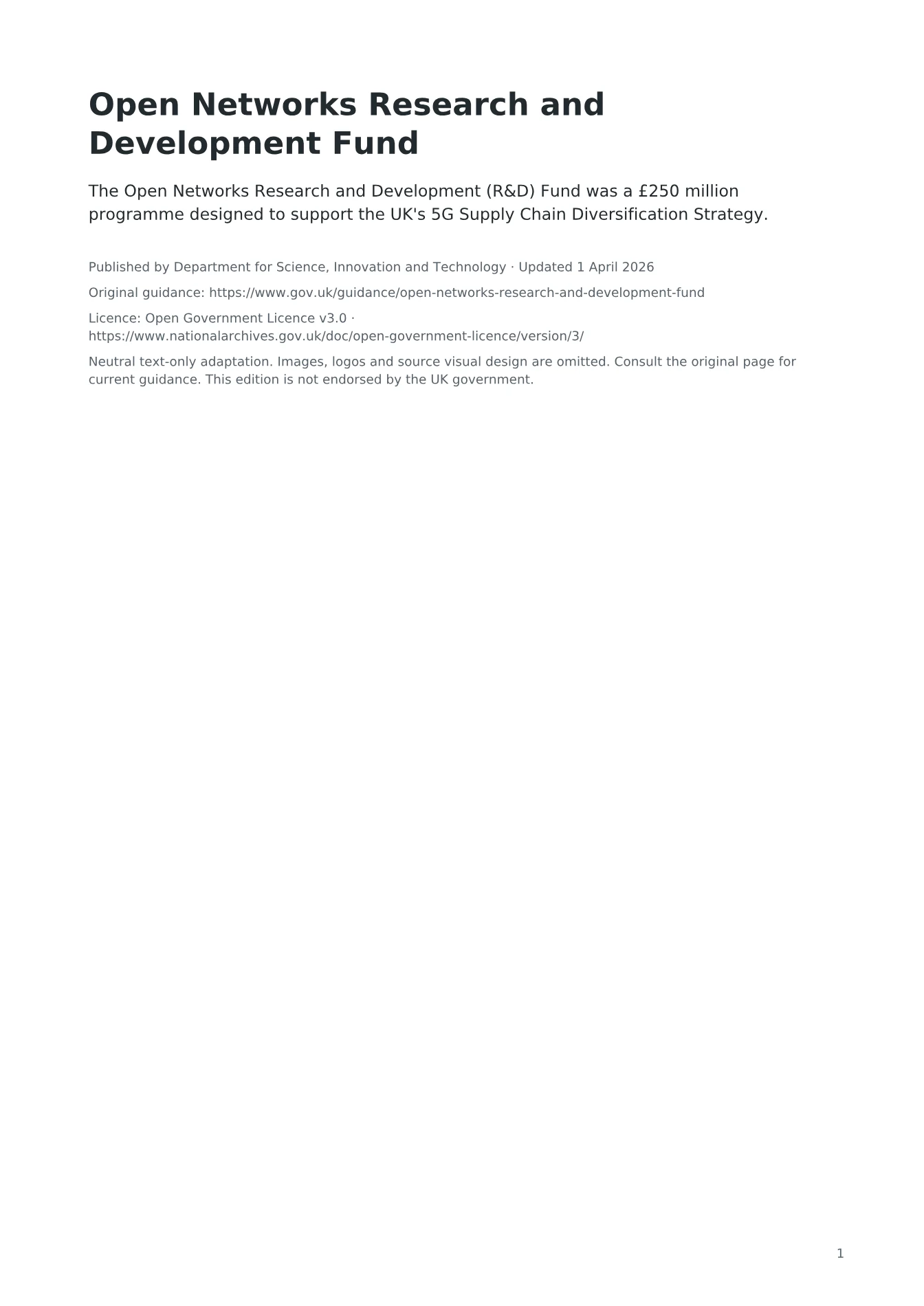 Cover of Open Networks Research and Development Fund