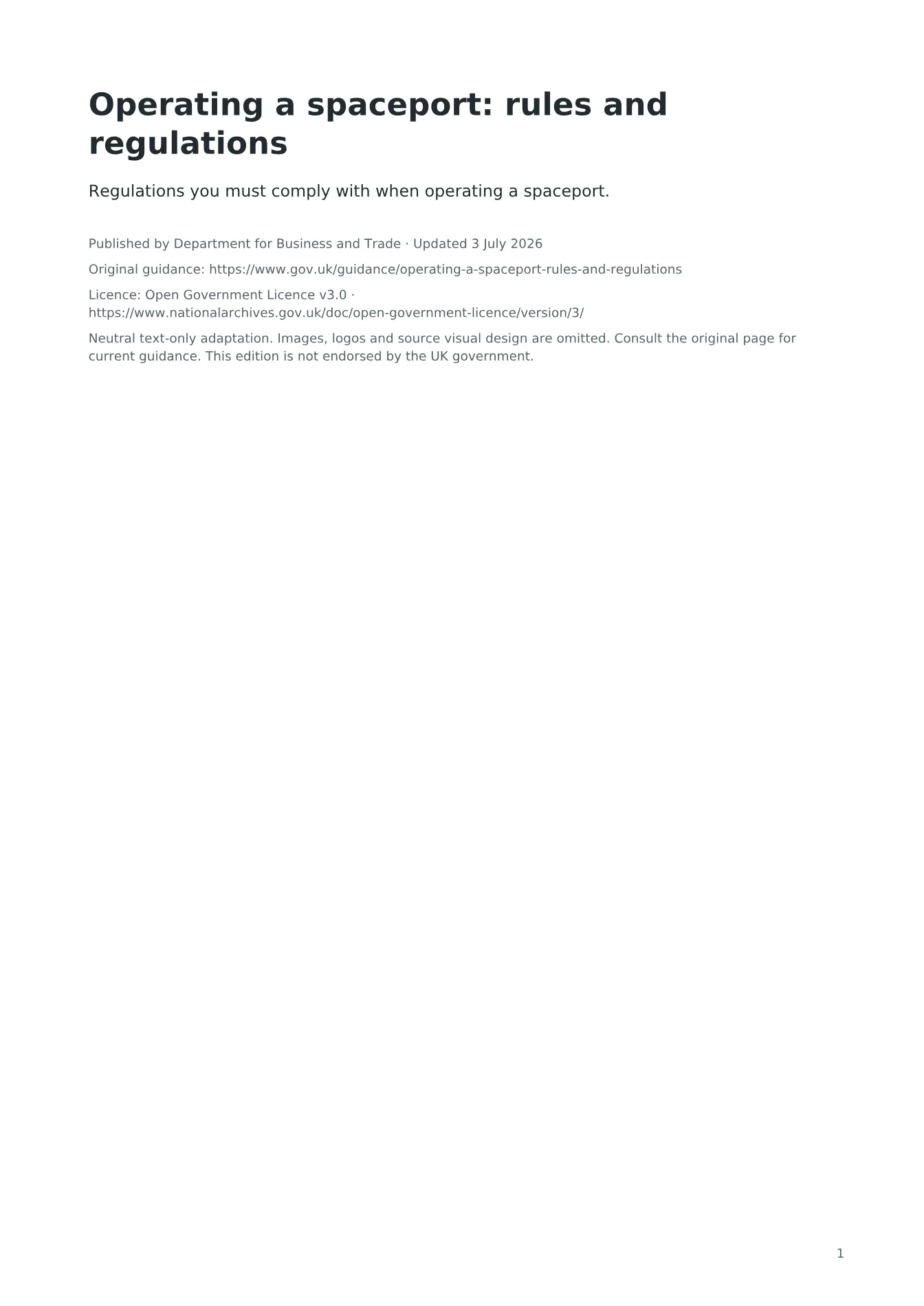 Cover of Operating a spaceport: rules and regulations