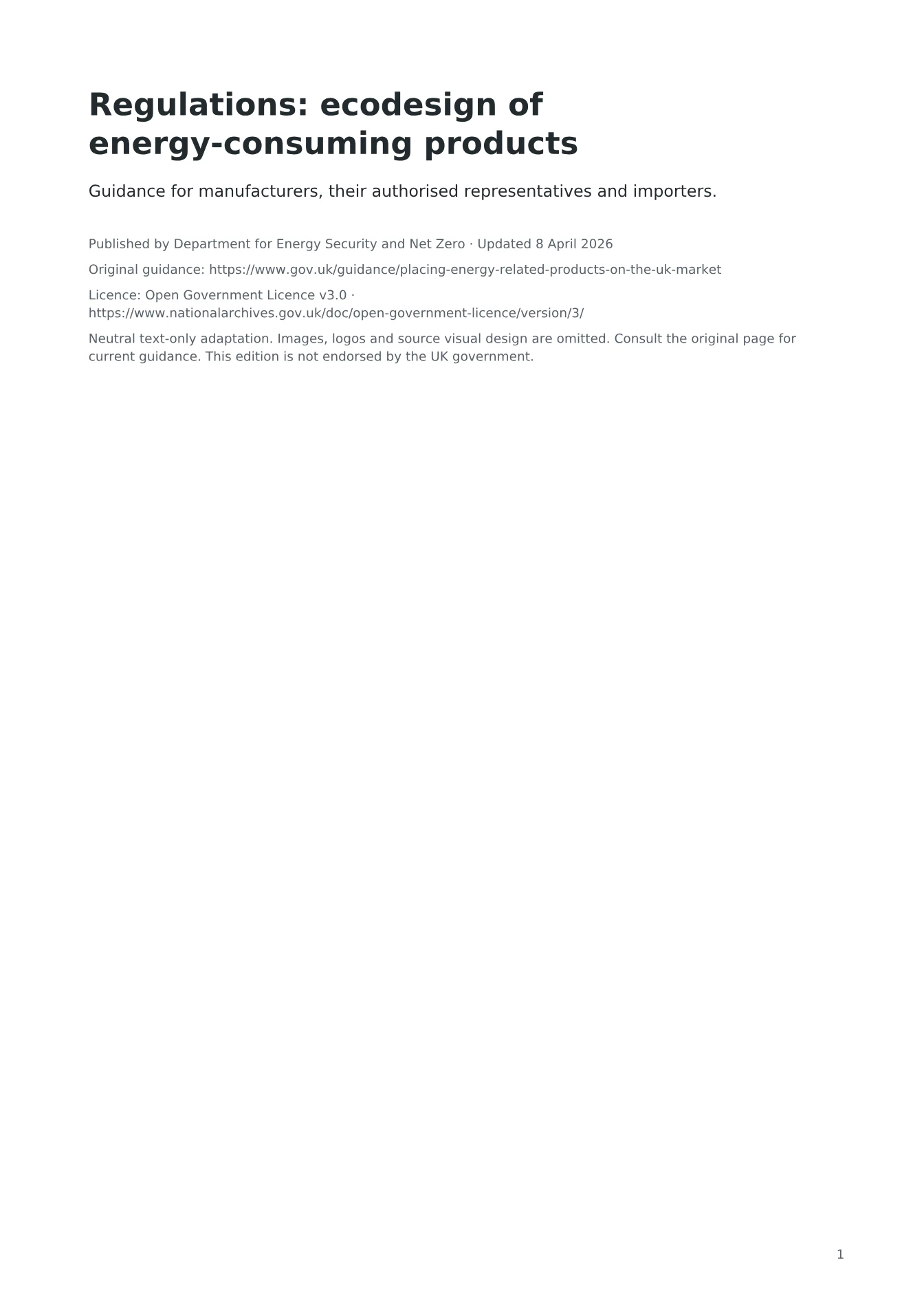 Cover of Regulations: ecodesign of energy-consuming products