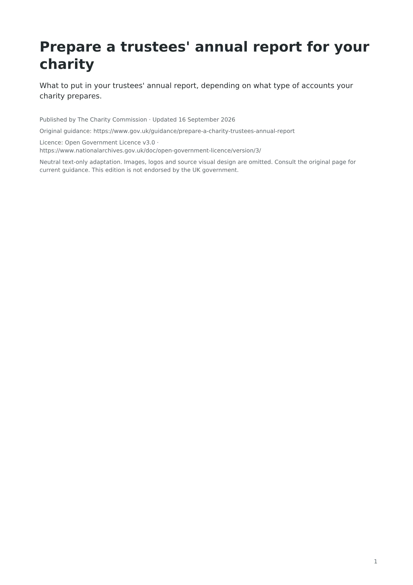 Cover of Prepare a trustees' annual report for your charity