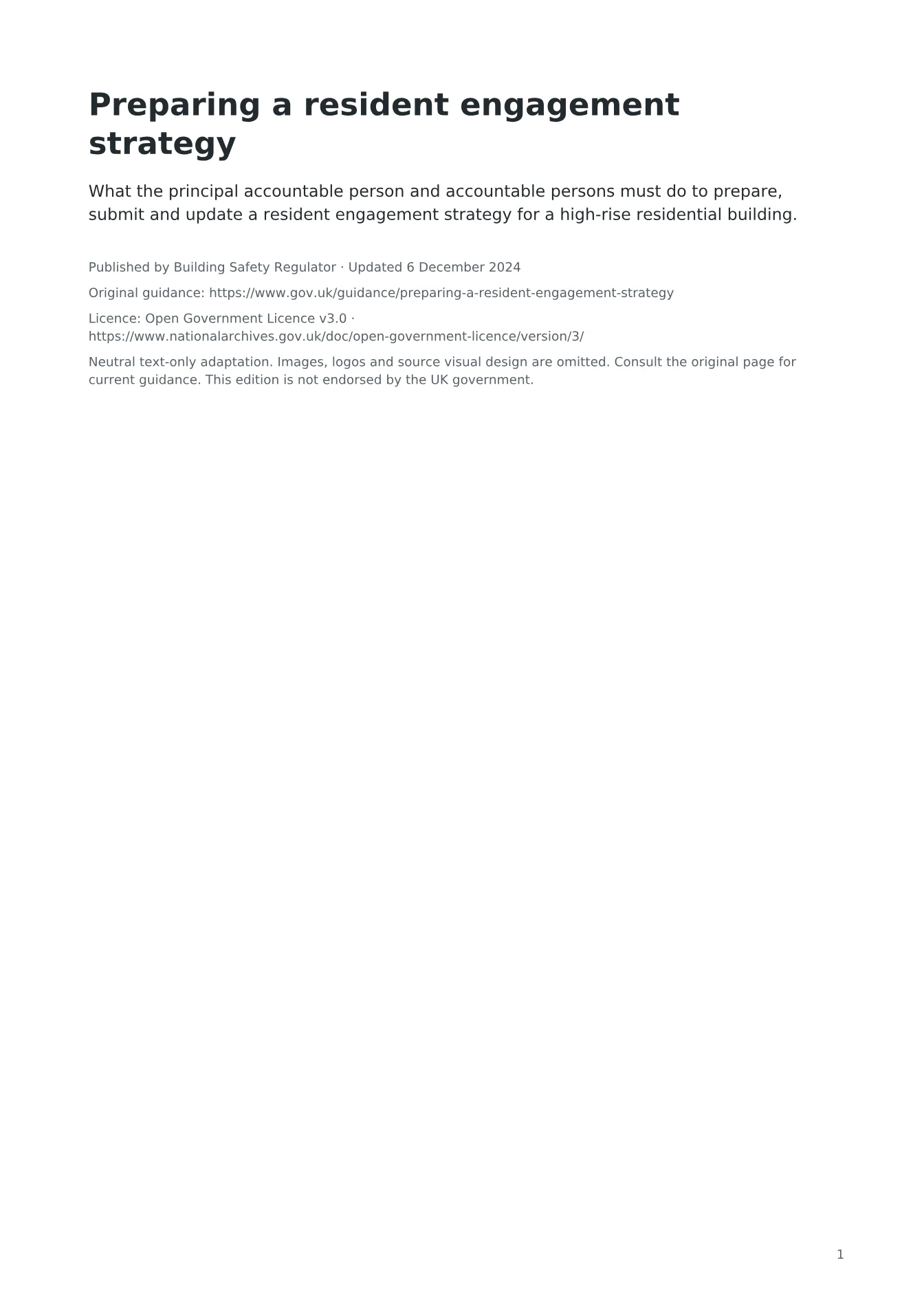 Cover of Preparing a resident engagement strategy