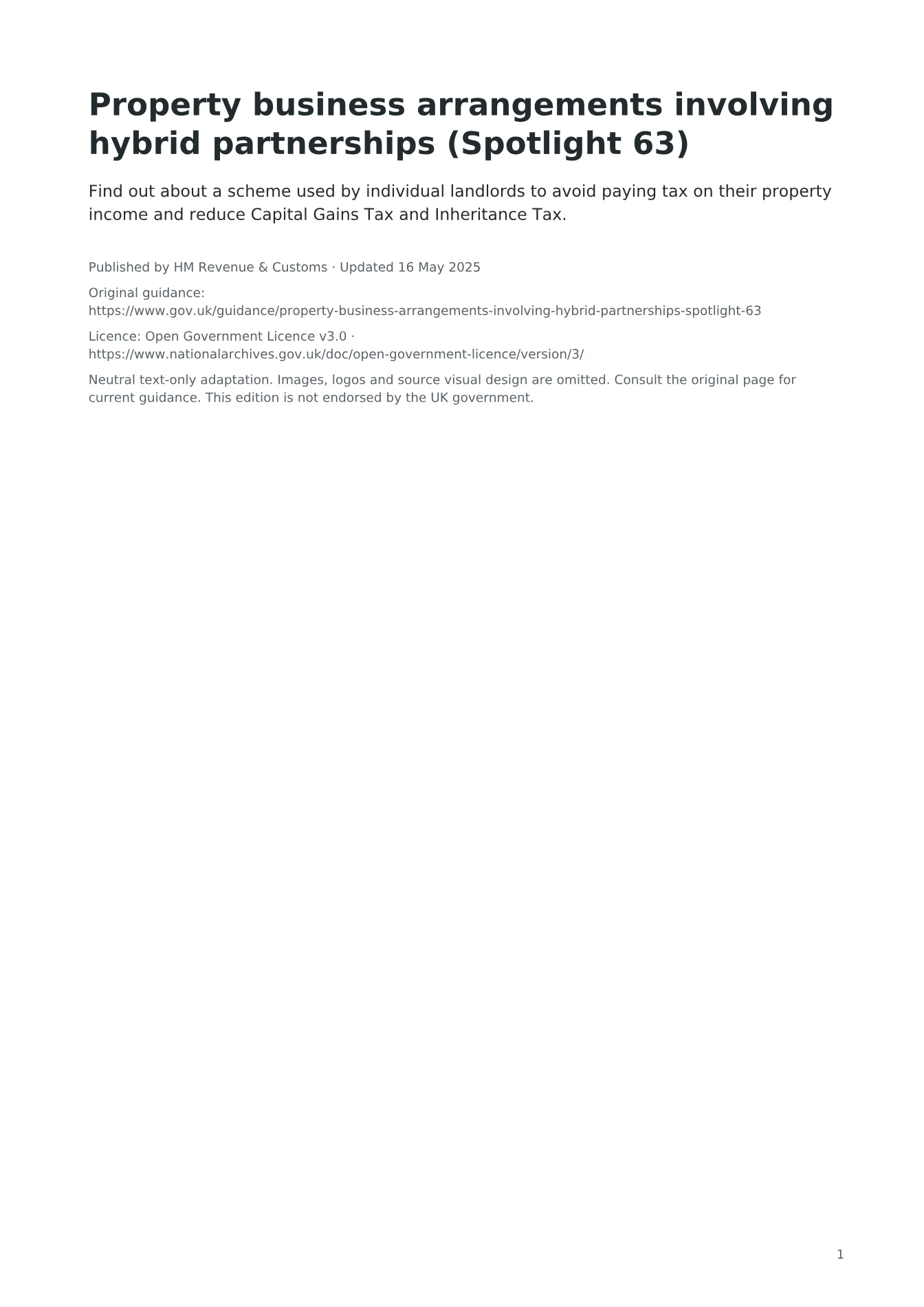 Cover of Property business arrangements involving hybrid partnerships (Spotlight 63)