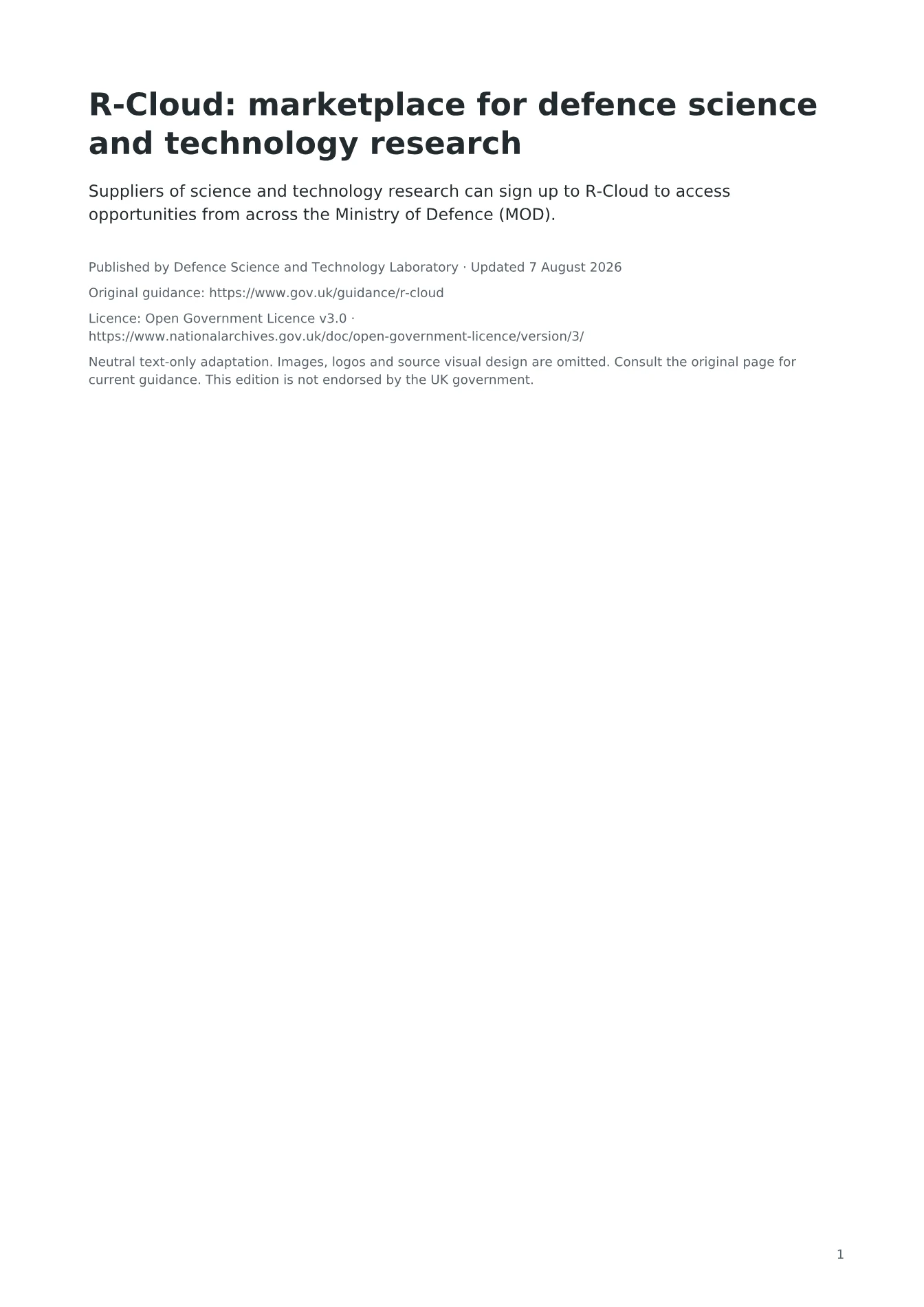 Cover of R-Cloud: marketplace for defence science and technology research