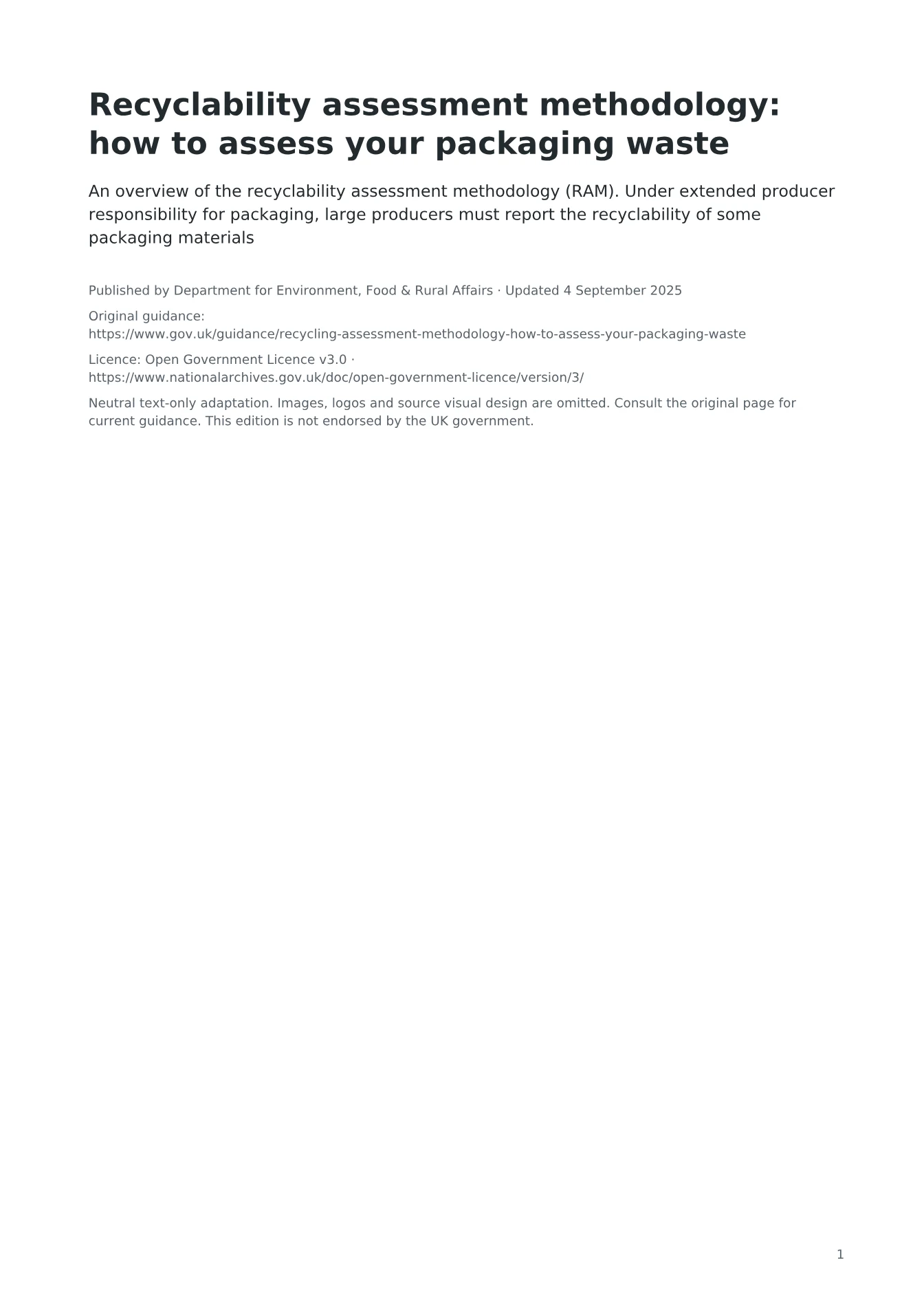 Cover of Recyclability assessment methodology: how to assess your packaging waste