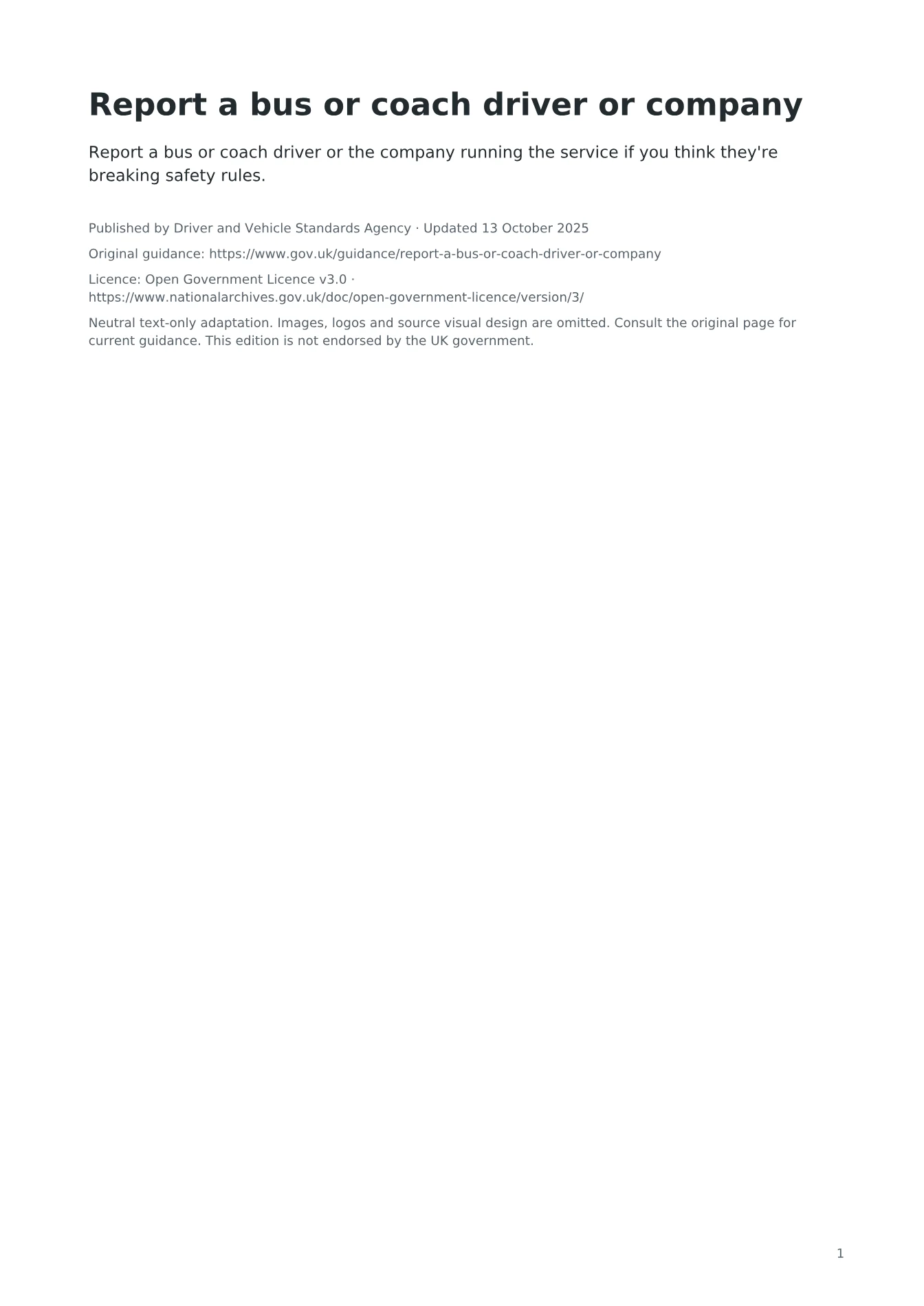 Cover of Report a bus or coach driver or company