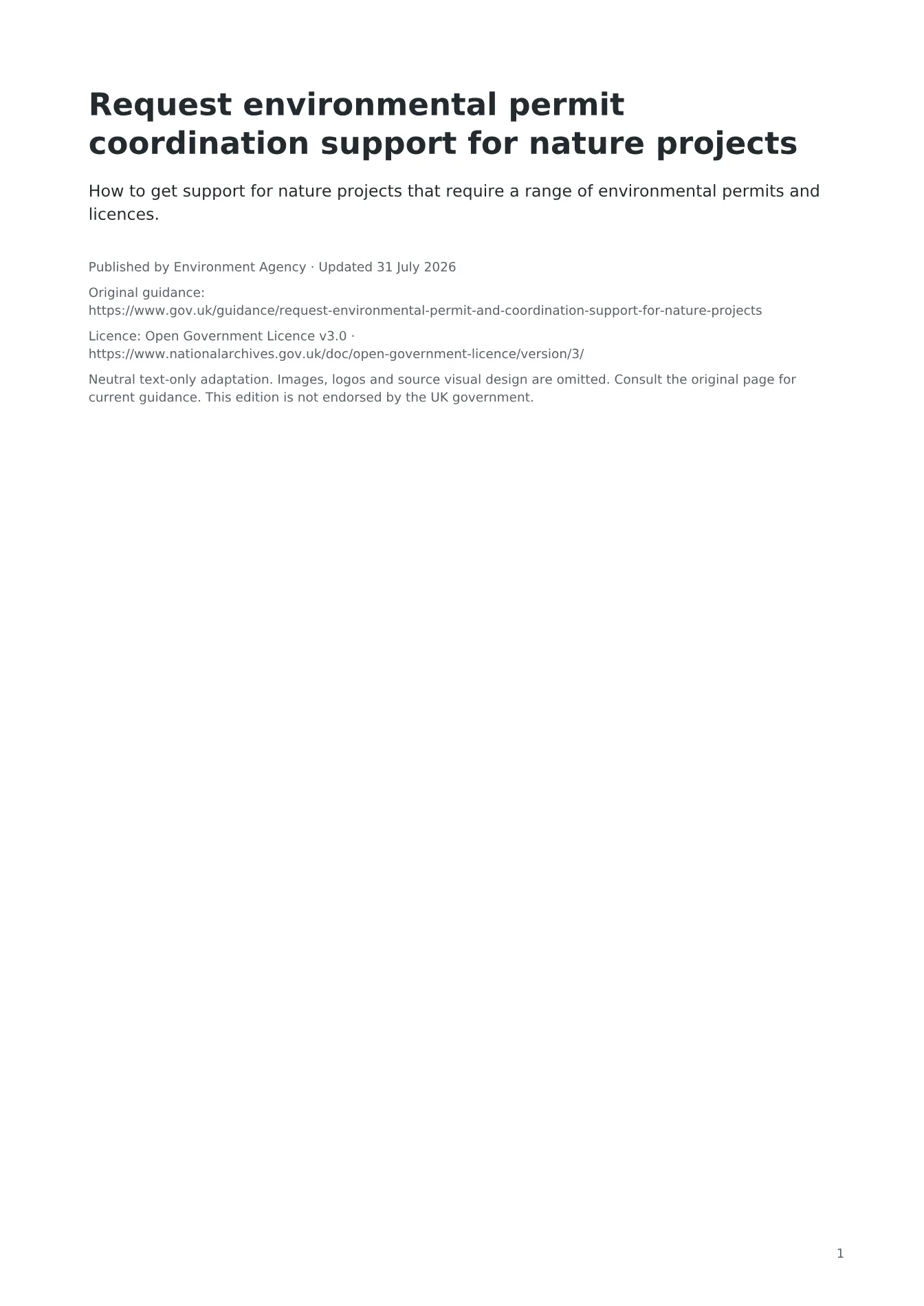 Cover of Request environmental permit coordination support for nature projects