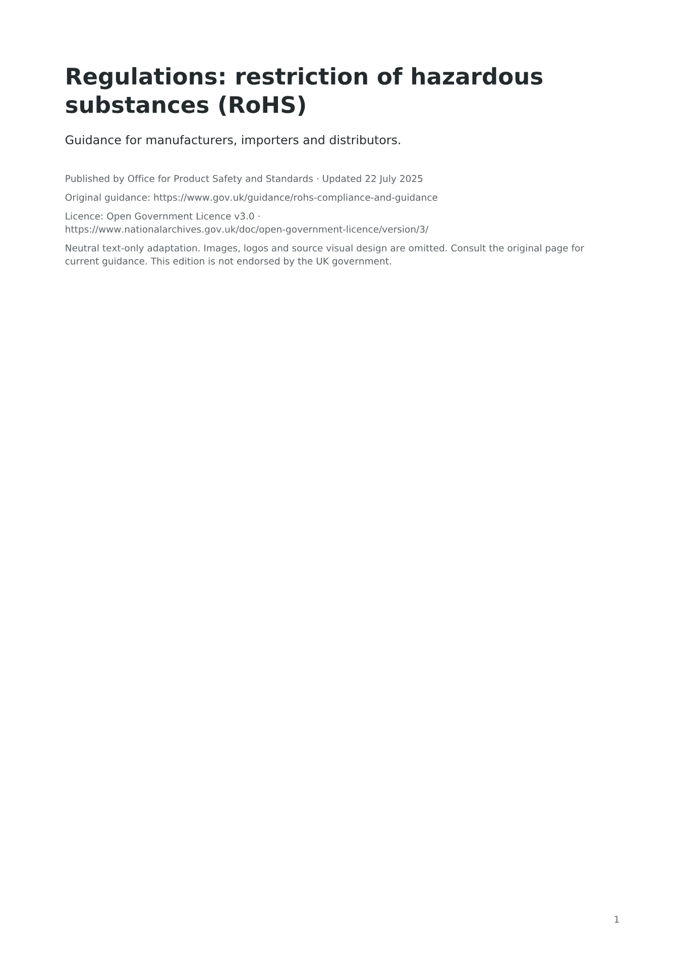 Cover of Regulations: restriction of hazardous substances (RoHS)