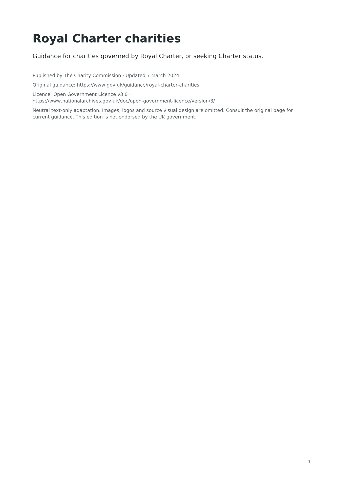 Cover of Royal Charter charities